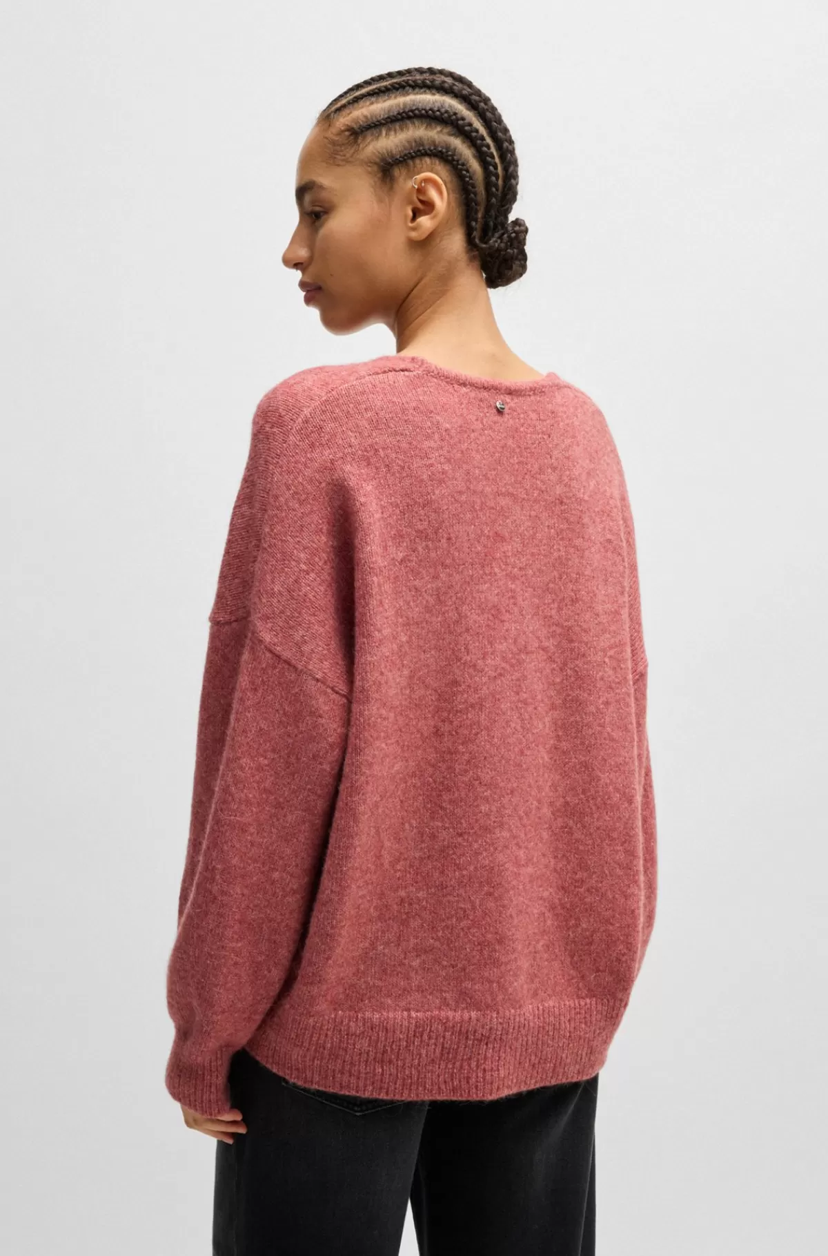HUGO BOSS Relaxed Fit Sweater Med V-hals Mørkerød Flash Sale