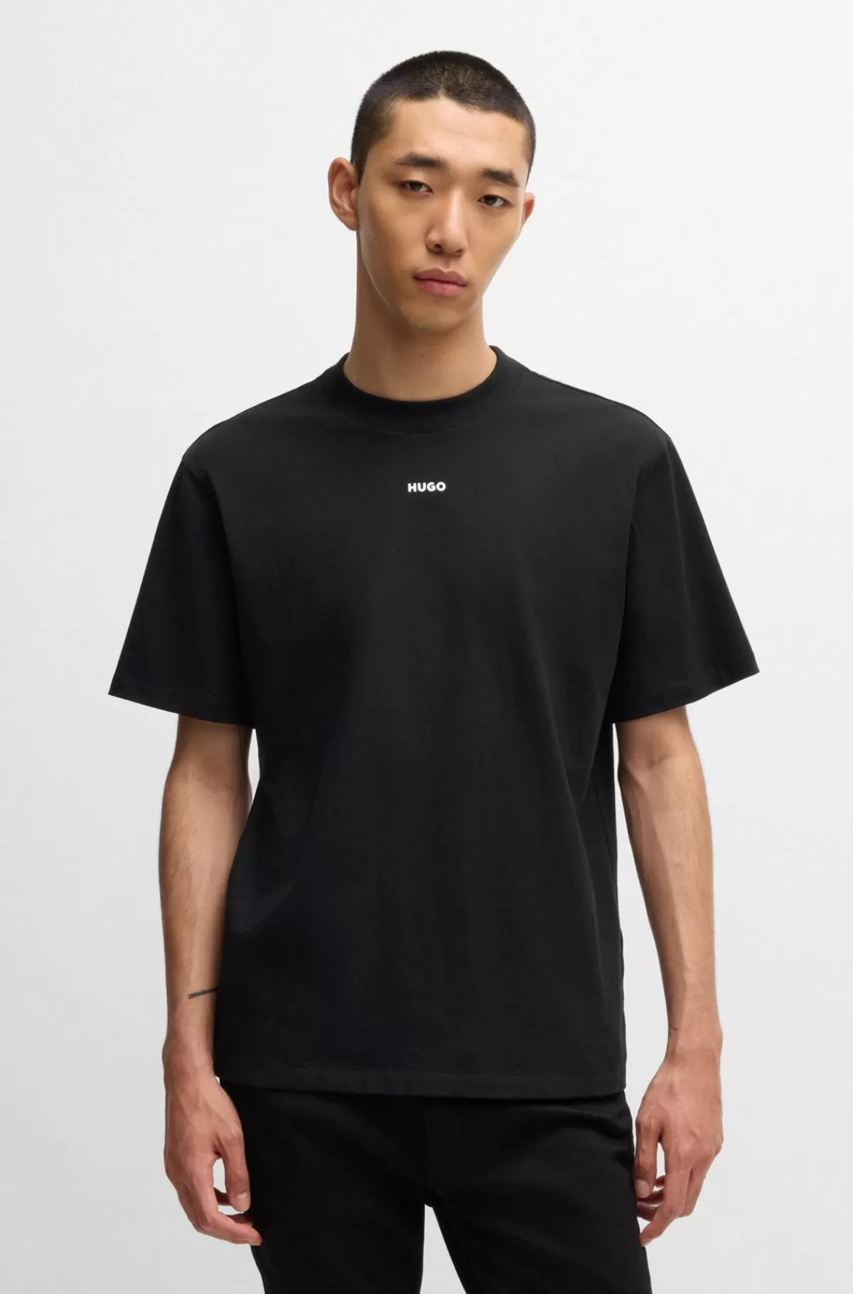 HUGO BOSS Relaxed Fit T-shirt I Bomuld Med Logoprint Sort Sale