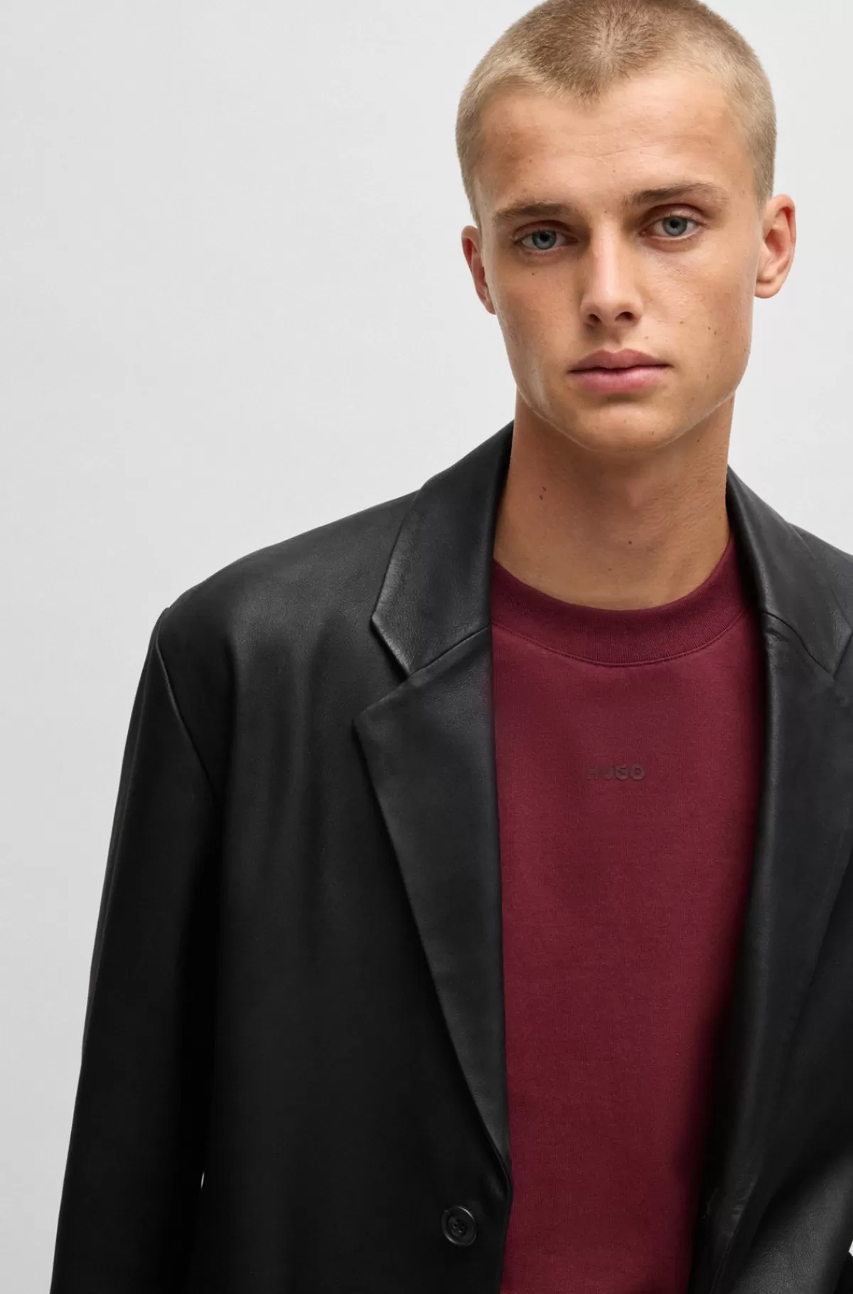 HUGO BOSS Relaxed Fit T-shirt I Bomuld Med Logoprint Mørkerød Flash Sale