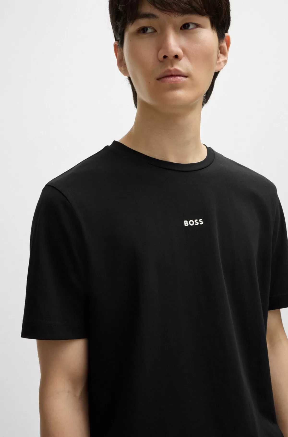 HUGO BOSS Relaxed Fit T-shirt I Bomuld Med Stræk Og Logoprint Sort Flash Sale