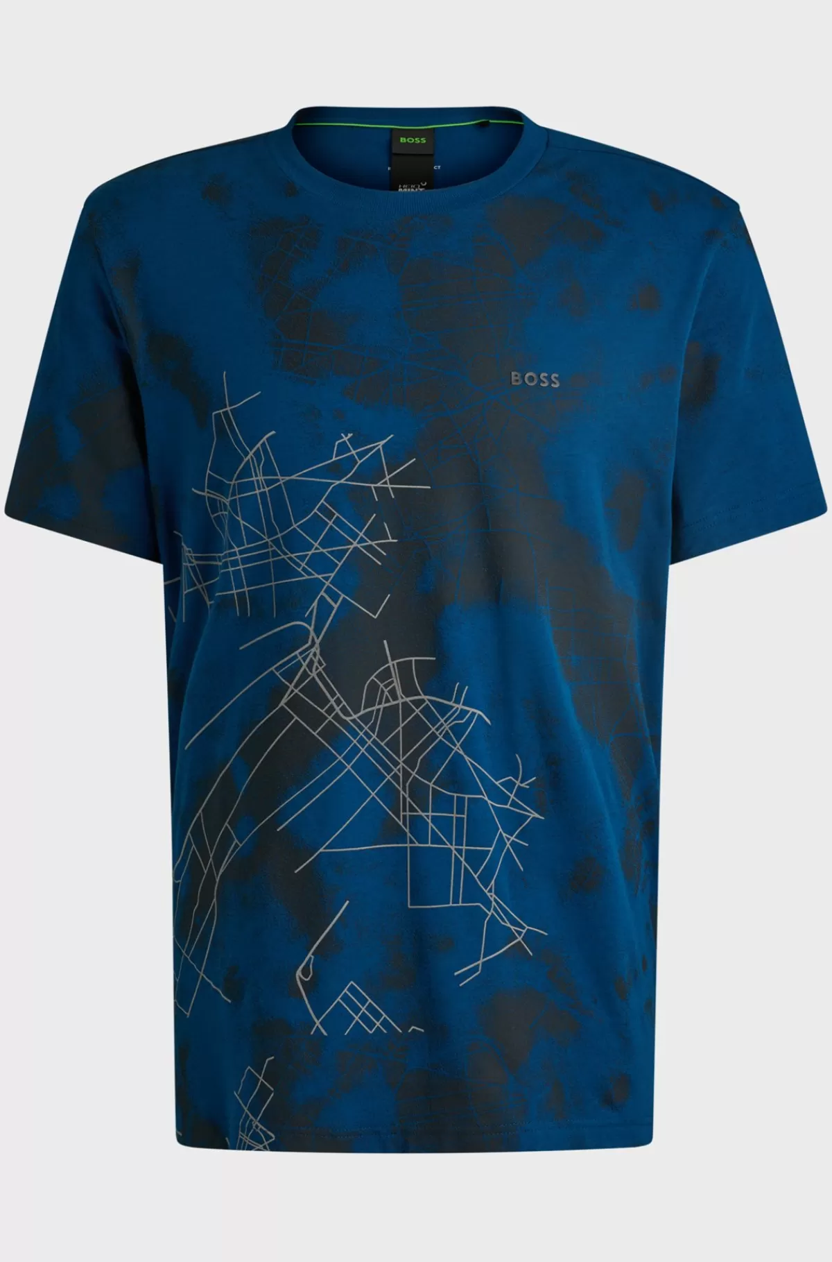 HUGO BOSS Relaxed Fit T-shirt I Bomuldsblanding Med Dekorativt Reflekterende Print Mørkeblå Store