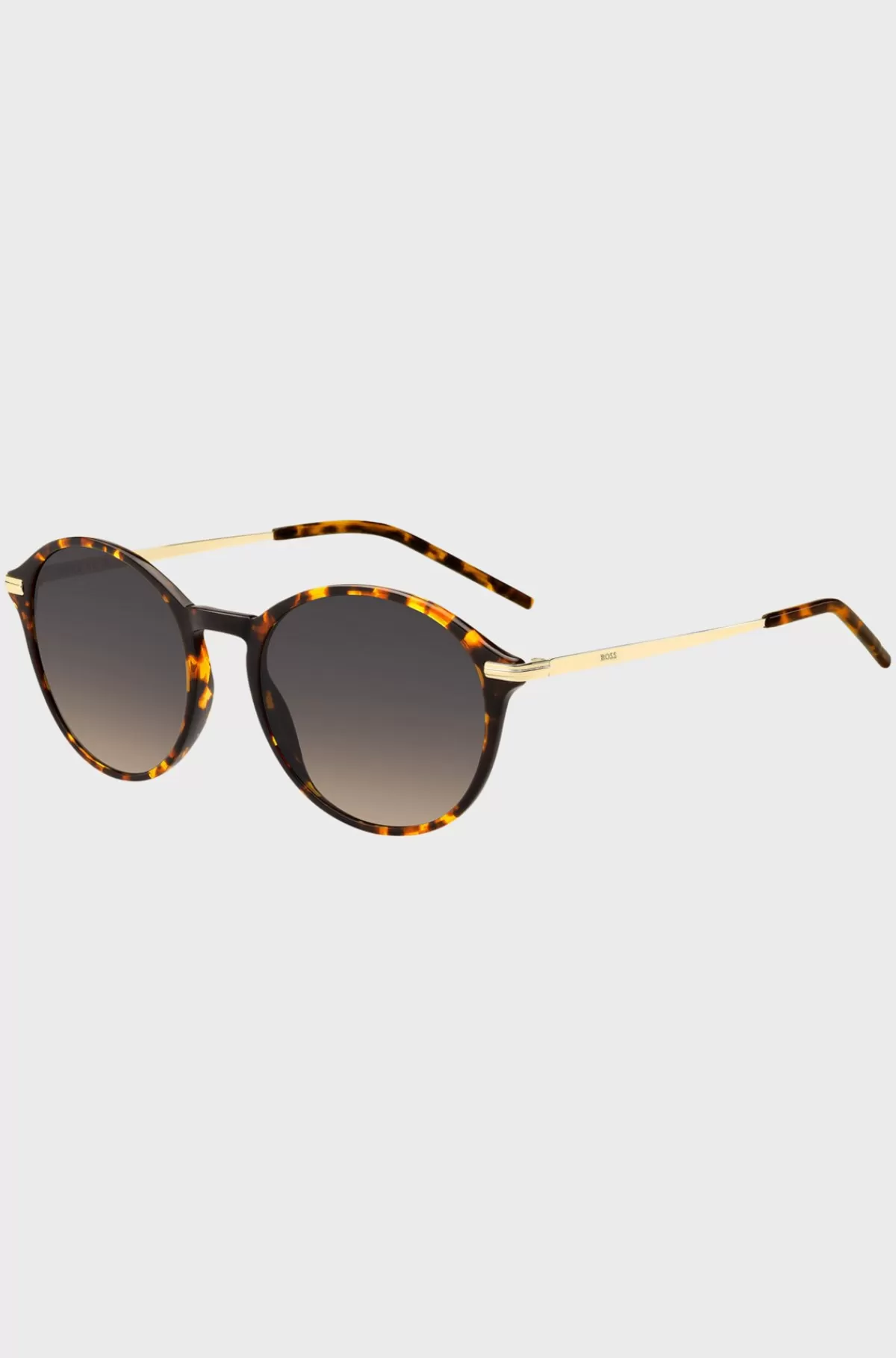 HUGO BOSS Runde Solbriller I Havana-acetat Med Guldfarvede Stænger Brun Store