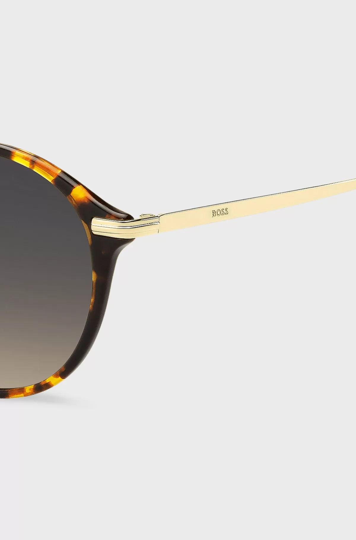 HUGO BOSS Runde Solbriller I Havana-acetat Med Guldfarvede Stænger Brun Store