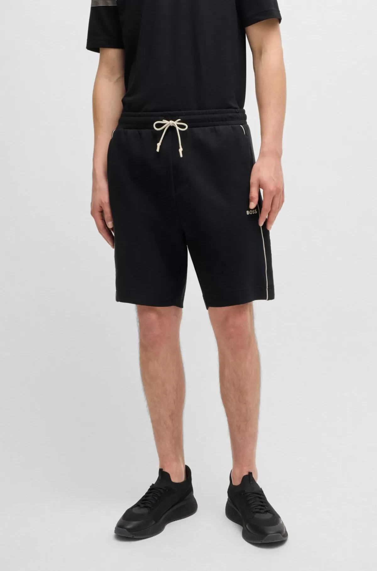 HUGO BOSS Shorts I Bomuld Med Stræk Og En Præget Grafik Sort Sale