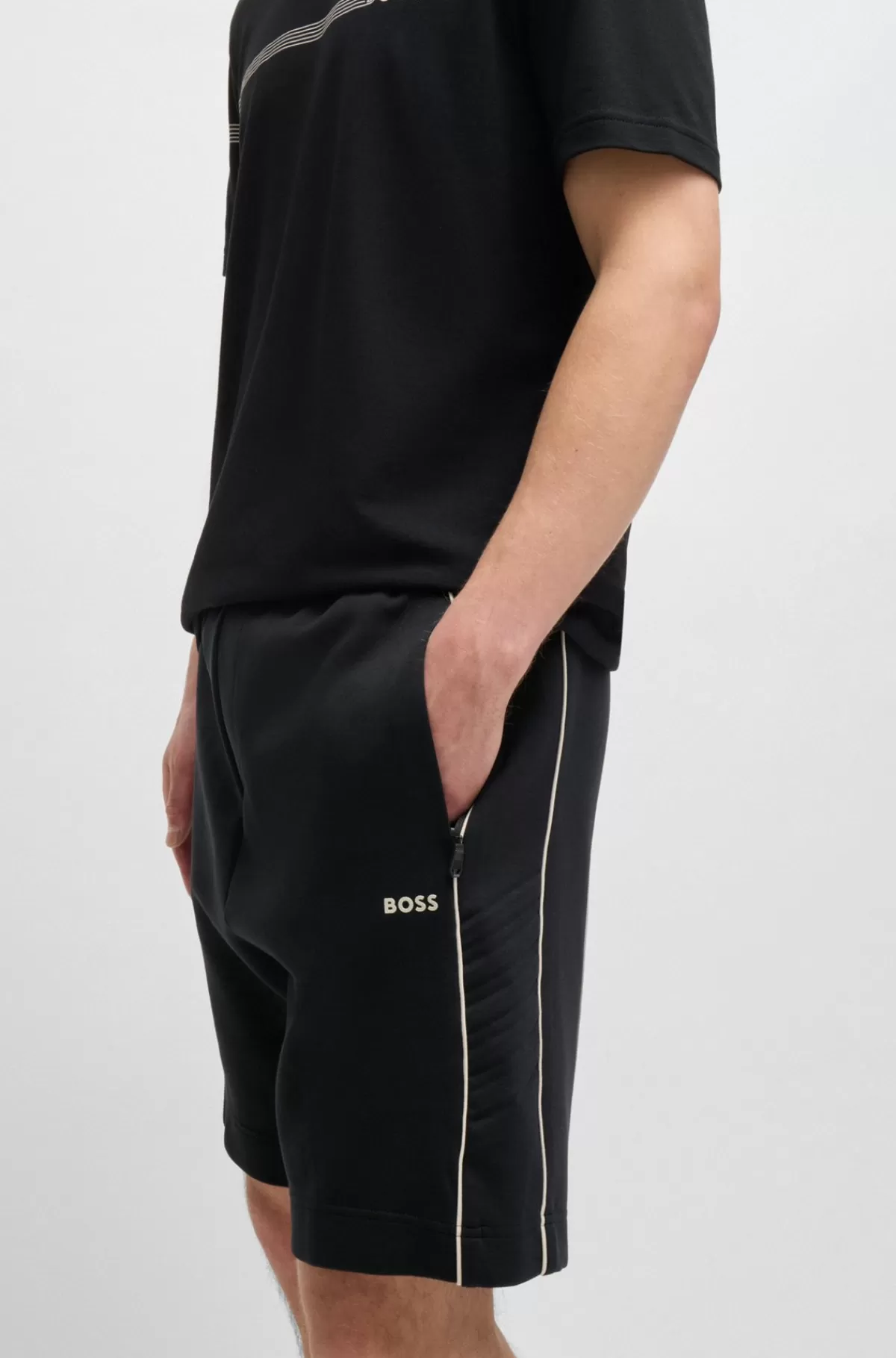 HUGO BOSS Shorts I Bomuld Med Stræk Og En Præget Grafik Sort Sale