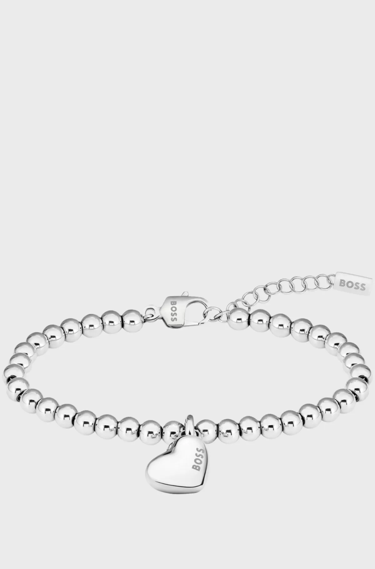 HUGO BOSS Silver-tone Beaded Bracelet With Heart Charm Sølv Best