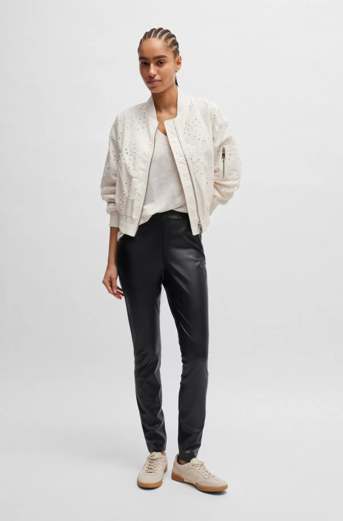 HUGO BOSS Skinny Fit Bukser Med Høj Talje Og Lynlås I Siden Sort Online