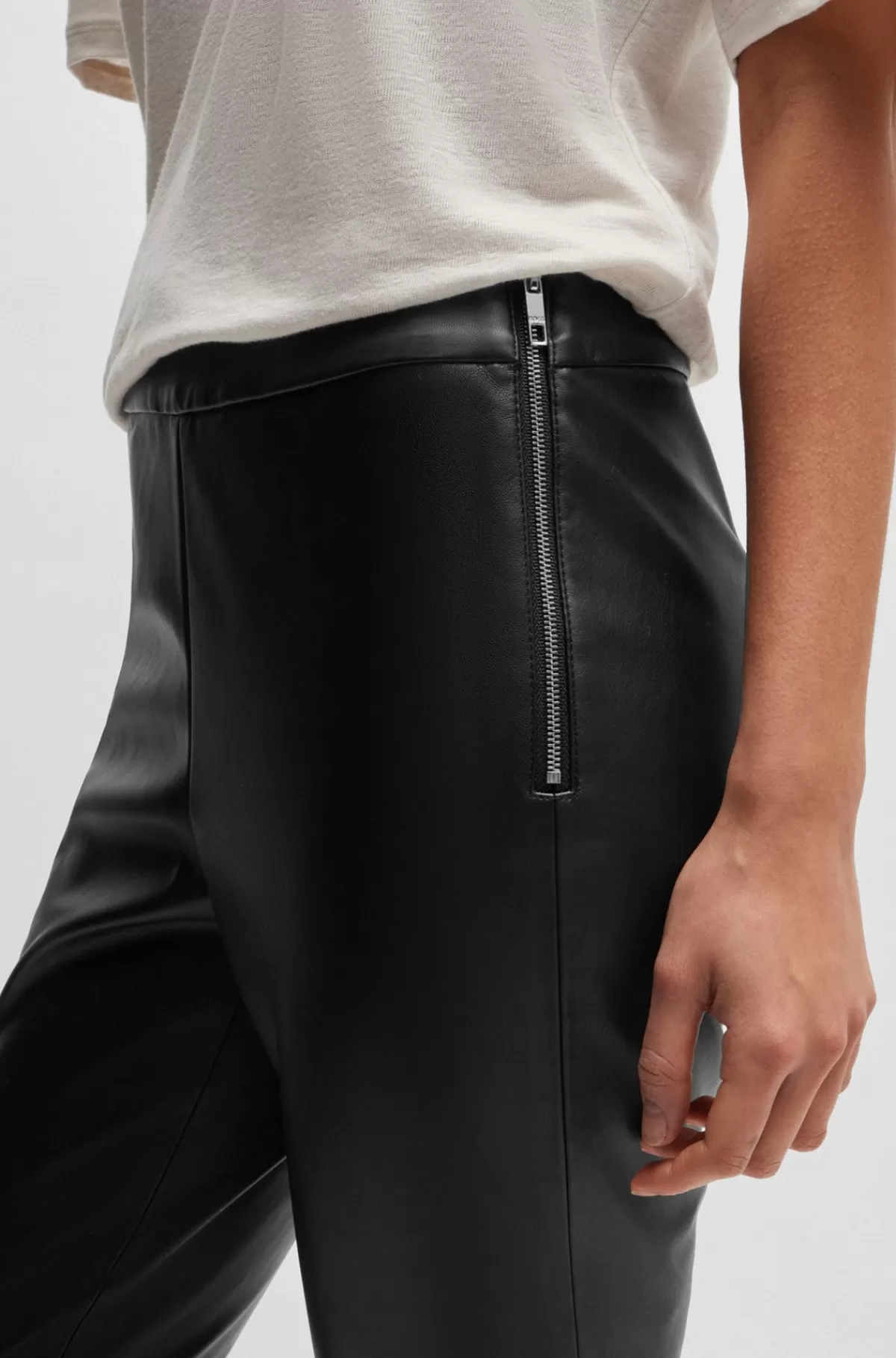 HUGO BOSS Skinny Fit Bukser Med Høj Talje Og Lynlås I Siden Sort Online