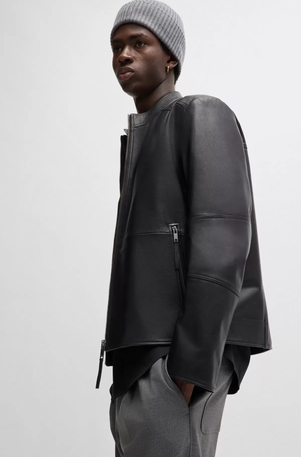 HUGO BOSS Skjorte I Bomuld Med Slim Fit Og Skjult Mønster Sort Store