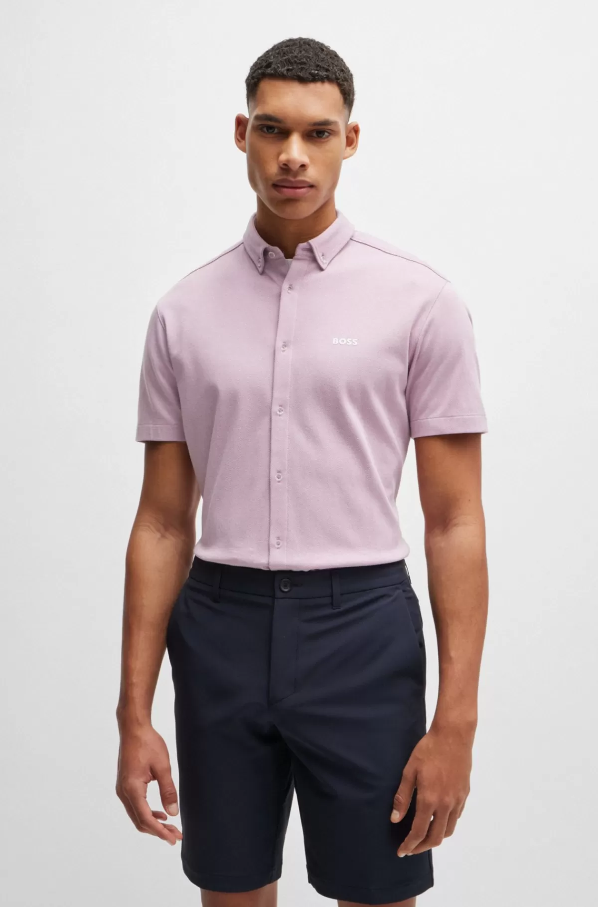 HUGO BOSS Skjorte Med Regular Fit I Strikket Strygelet Bomuld Lyslilla Best