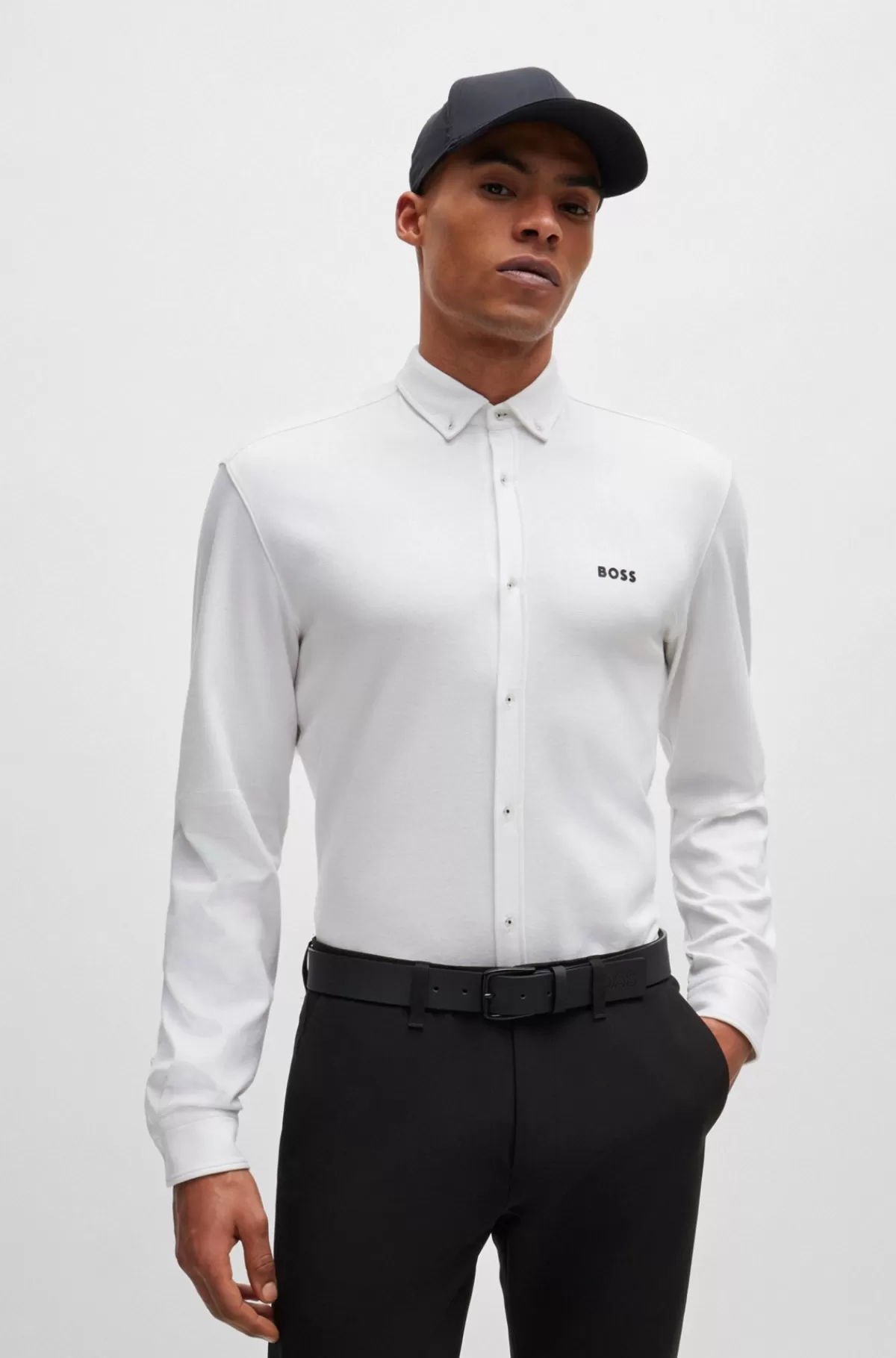 HUGO BOSS Skjorte Med Regular Fit I Strikket Strygelet Bomuld Hvid Best Sale