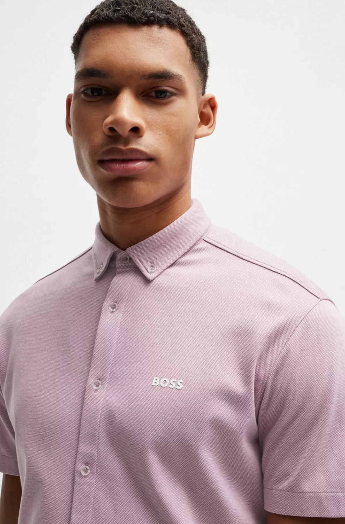 HUGO BOSS Skjorte Med Regular Fit I Strikket Strygelet Bomuld Lyslilla Best