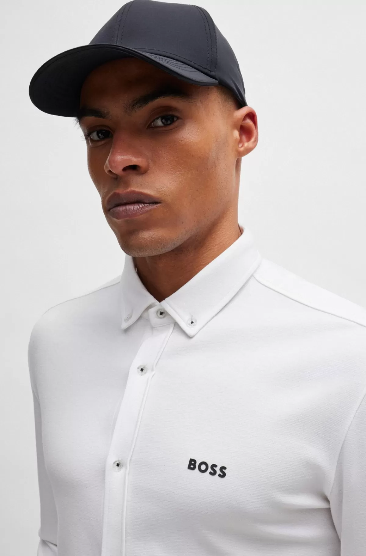 HUGO BOSS Skjorte Med Regular Fit I Strikket Strygelet Bomuld Hvid Best Sale