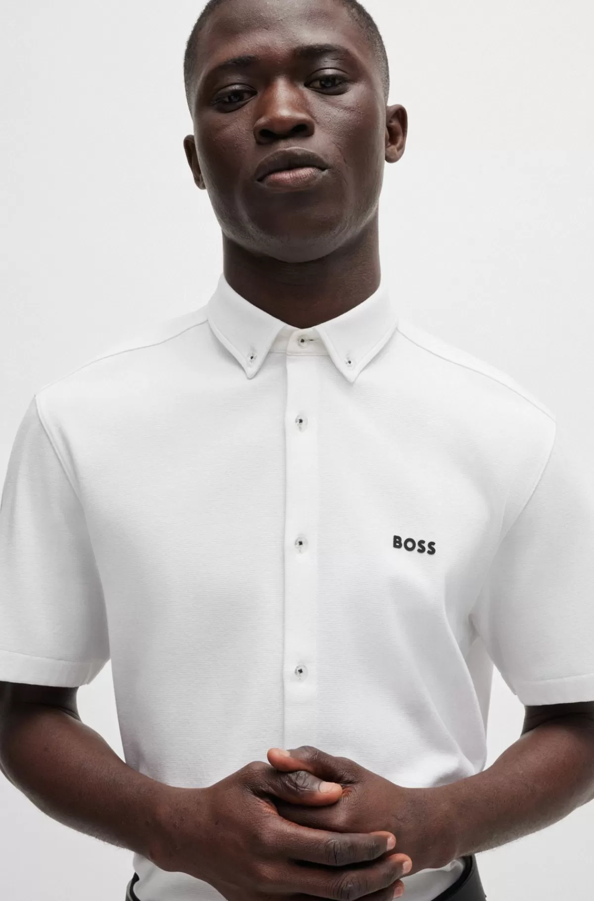 HUGO BOSS Skjorte Med Regular Fit I Strikket Strygelet Bomuld Hvid New
