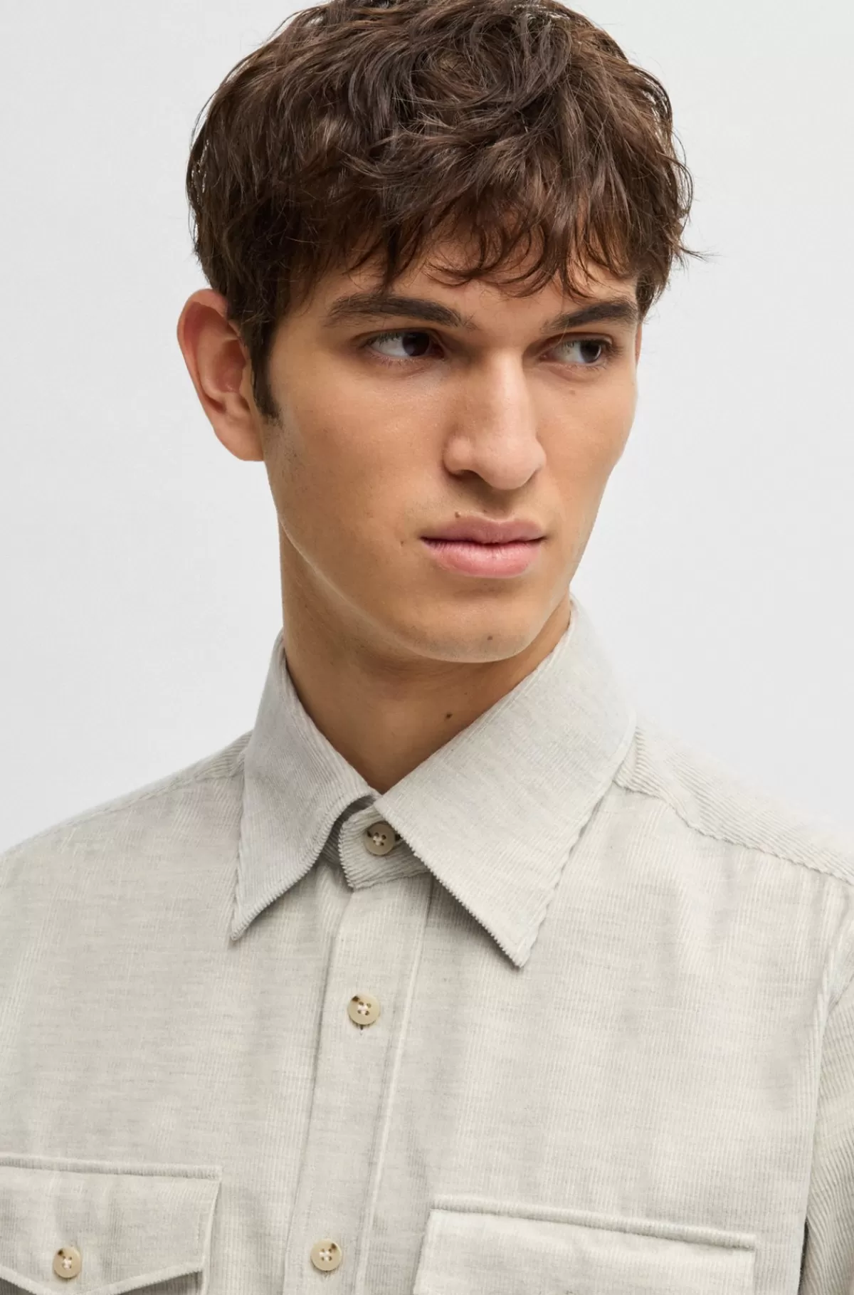 HUGO BOSS Skjorte Med Relaxed Fit I Bomuld Med Flaplommer Lysegrå Store