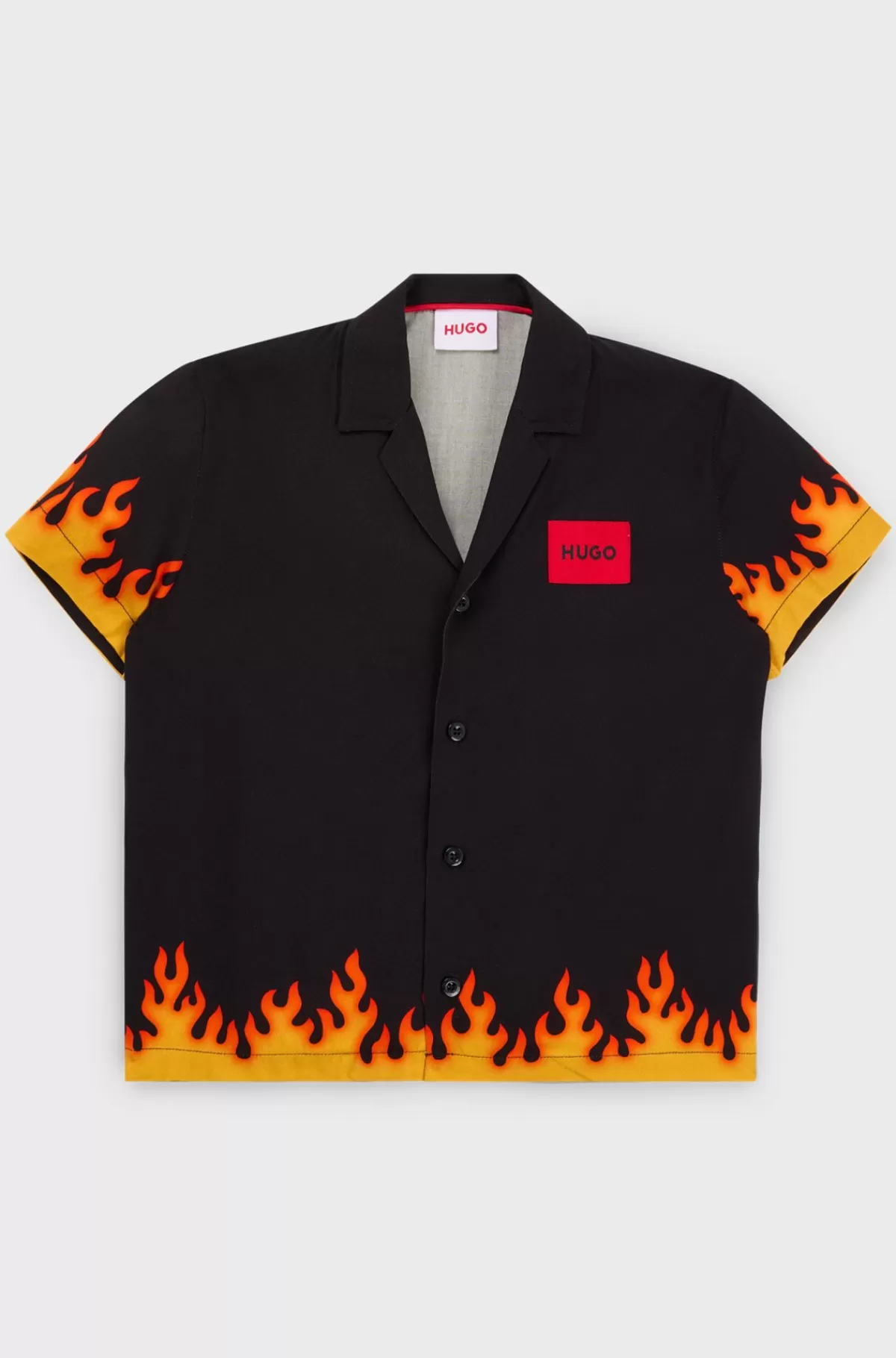 HUGO BOSS Skjorte Til Børn Med Flammegrafik Og Logomærkat Sort Best Sale