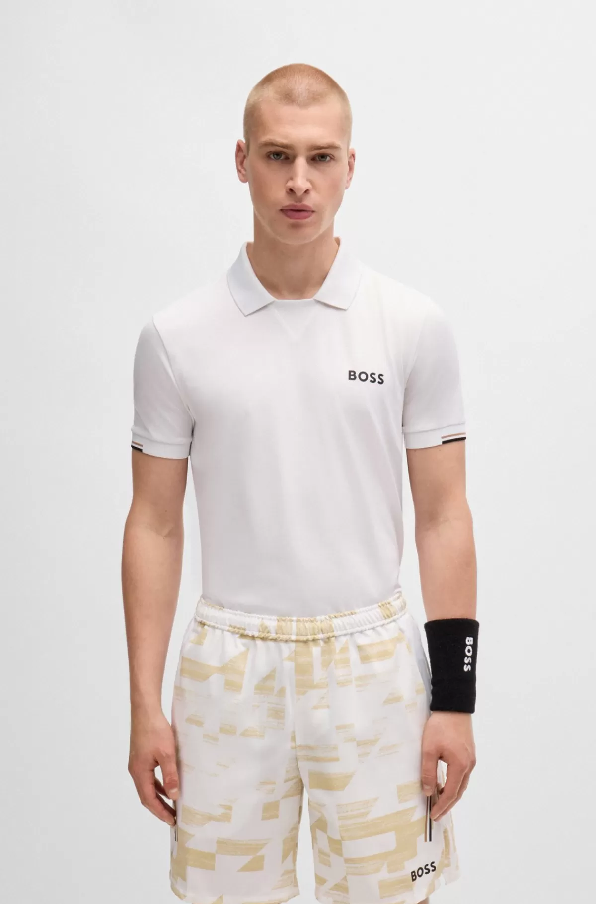 HUGO BOSS Slim Fit BOSS X Matteo Berrettini Poloshirt Med V-indsats Hvid Outlet