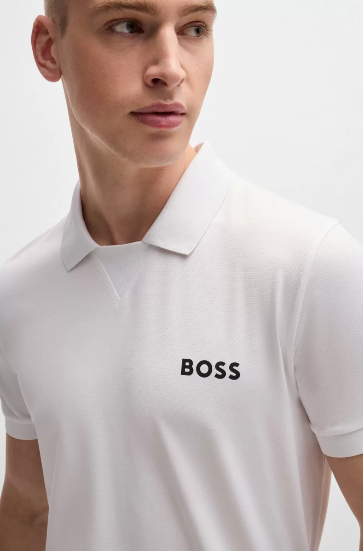 HUGO BOSS Slim Fit BOSS X Matteo Berrettini Poloshirt Med V-indsats Hvid Outlet