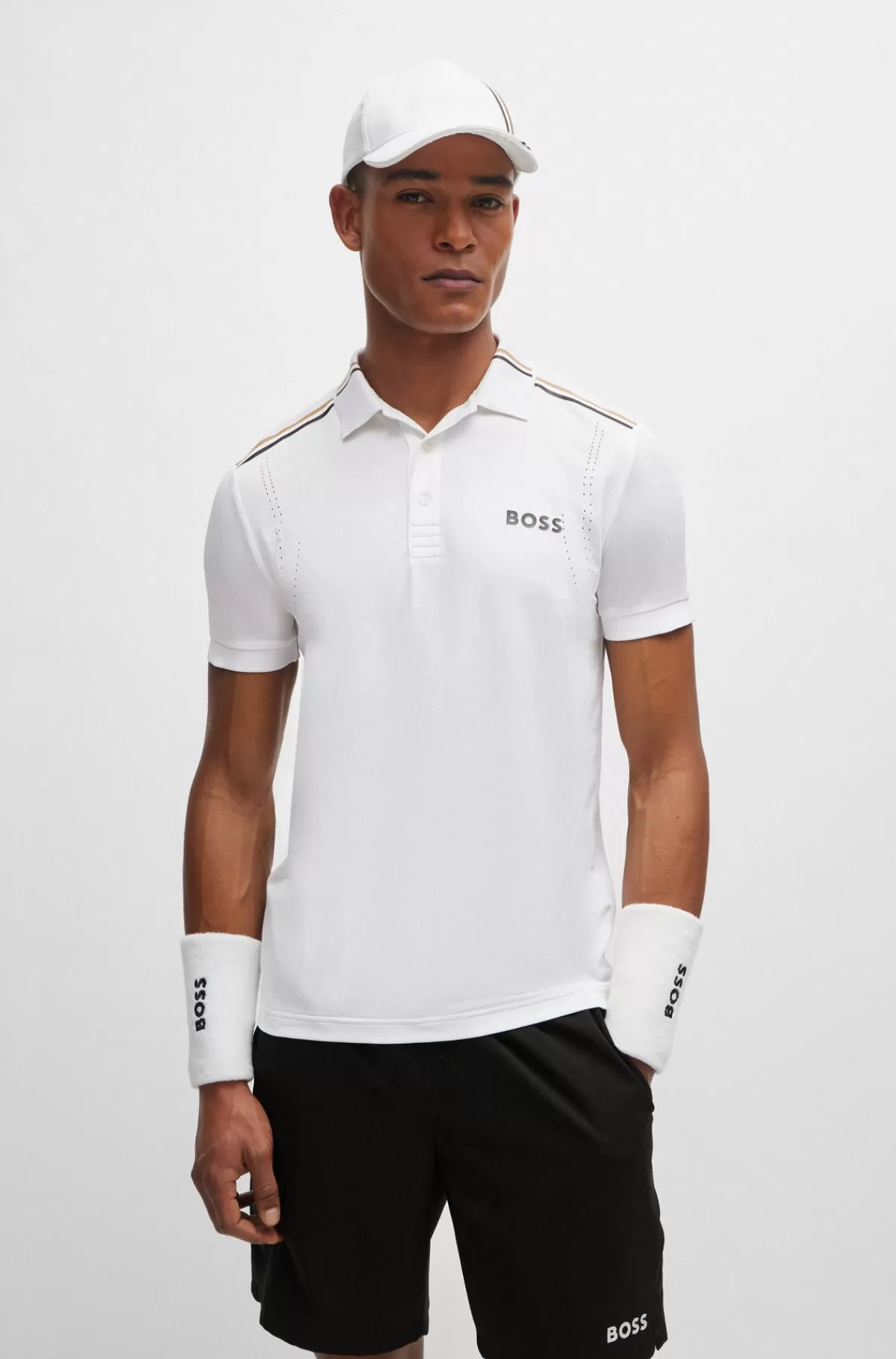 HUGO BOSS Slim Fit BOSS X Matteo Berrettini-poloshirt Med Signaturstriber Hvid Flash Sale