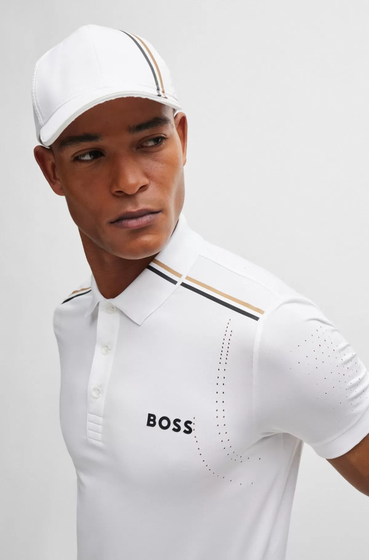 HUGO BOSS Slim Fit BOSS X Matteo Berrettini-poloshirt Med Signaturstriber Hvid Flash Sale