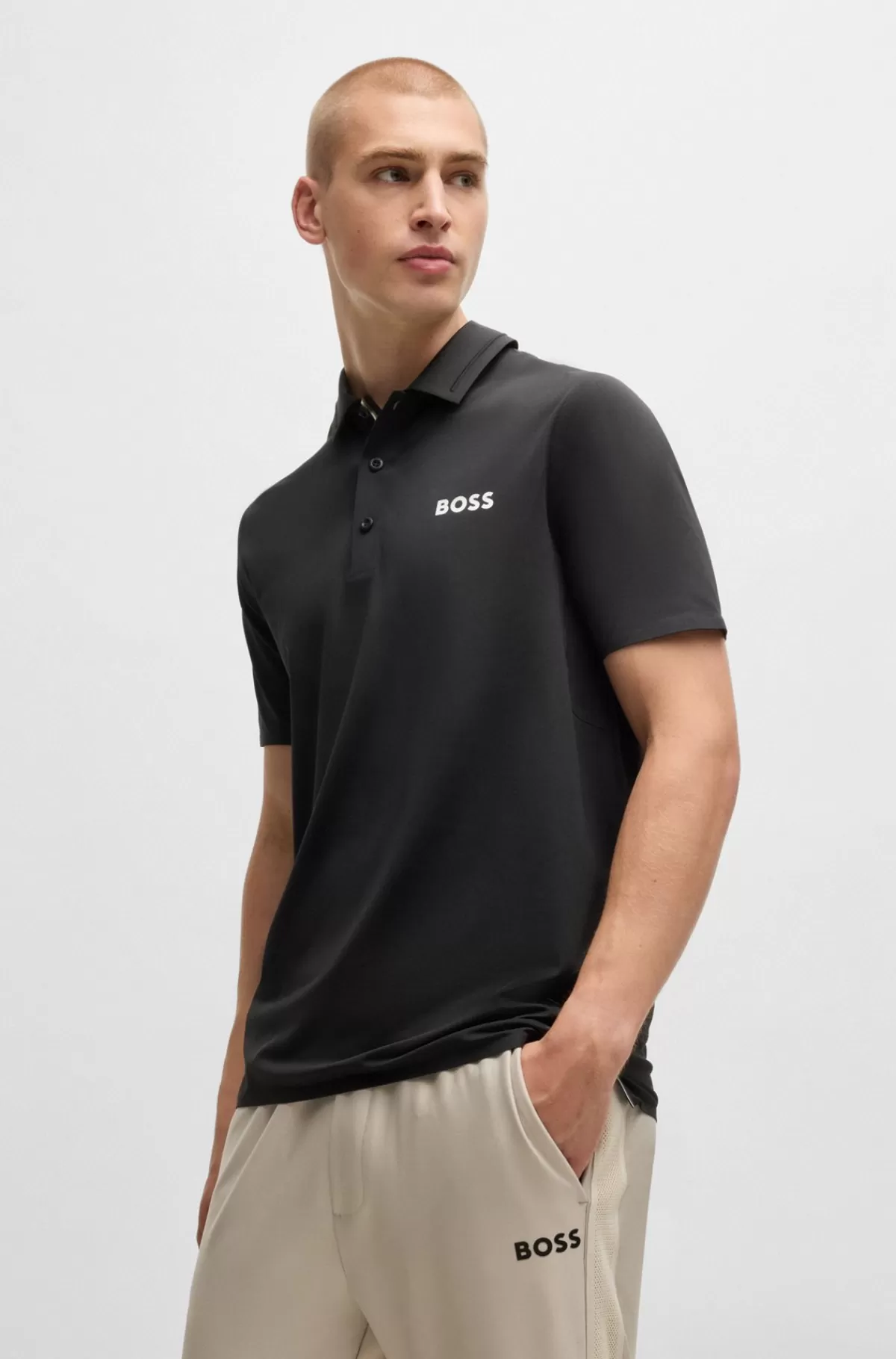 HUGO BOSS Slim Fit BOSS X Matteo Berrettini-poloshirt Med UV-beskyttelse Sort Online