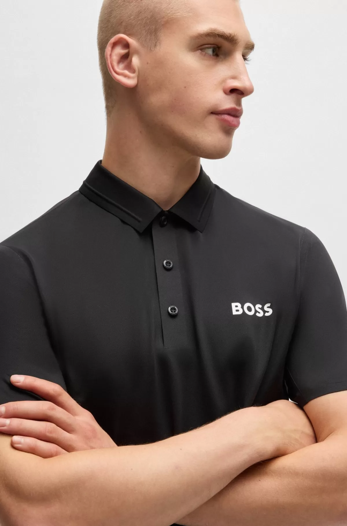HUGO BOSS Slim Fit BOSS X Matteo Berrettini-poloshirt Med UV-beskyttelse Sort Online