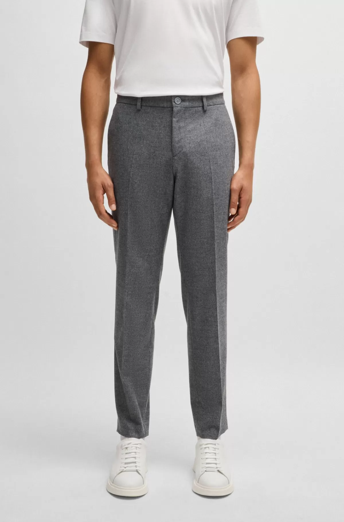 HUGO BOSS Slim Fit Bukser I Flannel Med Stræk Sølv Flash Sale