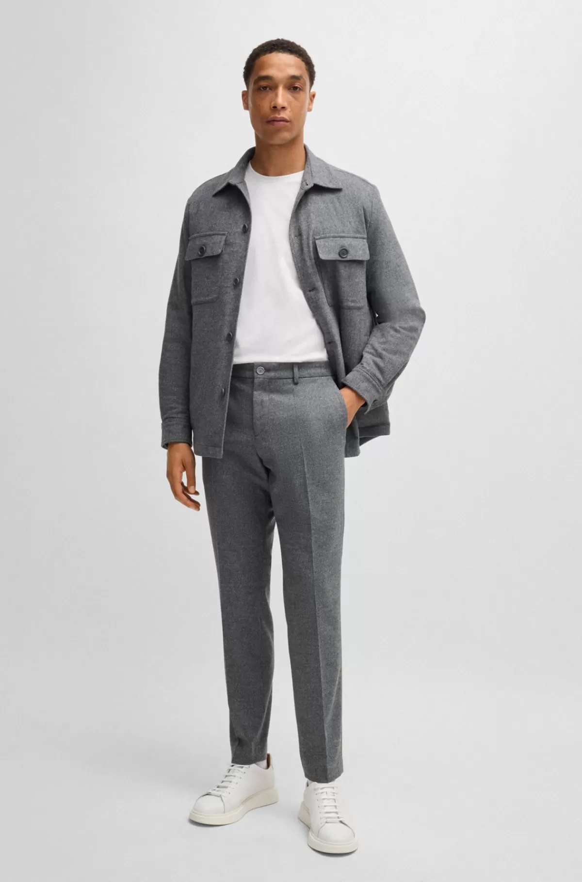 HUGO BOSS Slim Fit Bukser I Flannel Med Stræk Sølv Flash Sale