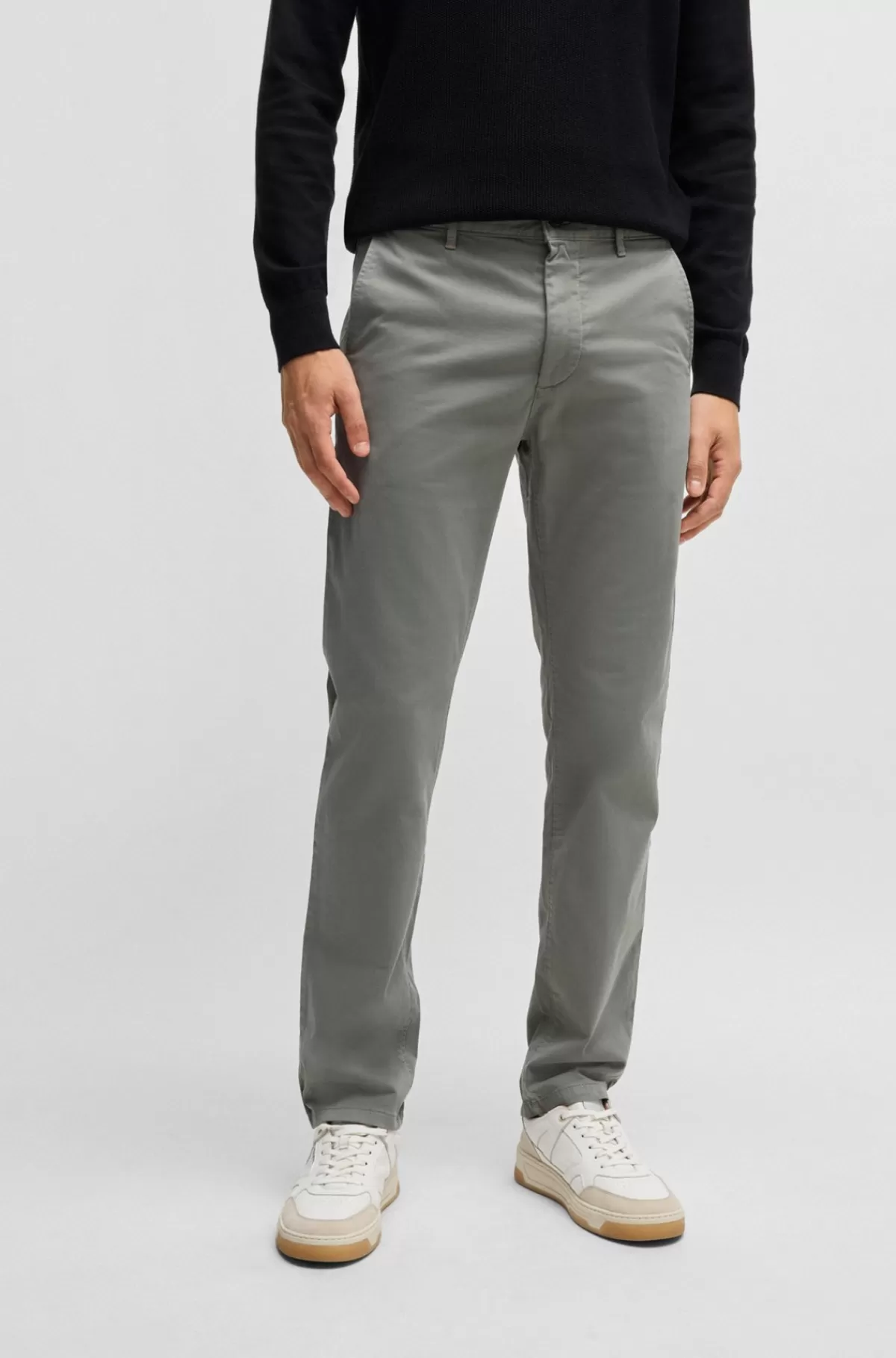 HUGO BOSS Slim Fit Chinos I Bomuldssatin Med Stræk Lysegrå Hot