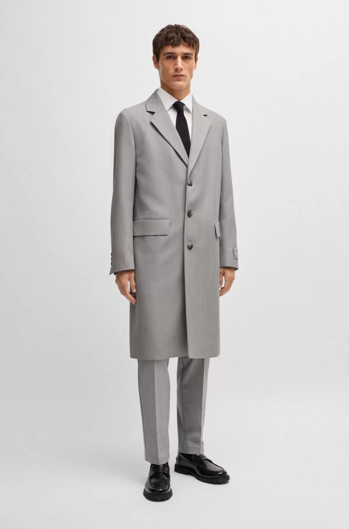 HUGO BOSS Slim Fit Frakke I Mønstret Ny Uld Sølv Sale