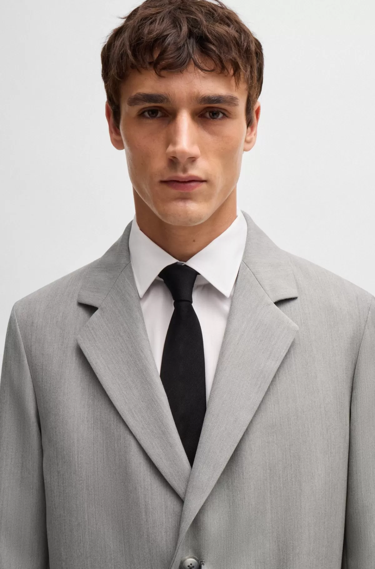 HUGO BOSS Slim Fit Frakke I Mønstret Ny Uld Sølv Sale
