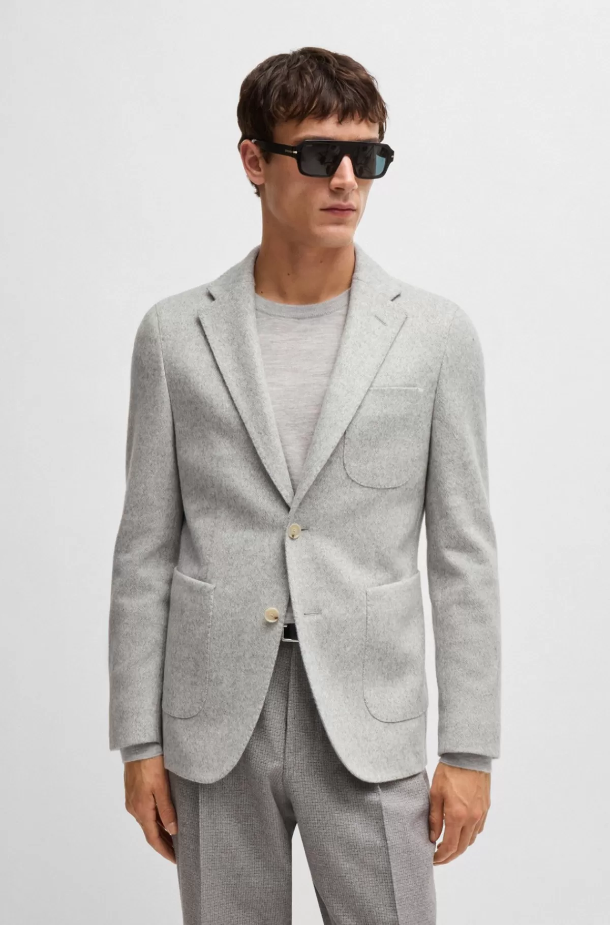 HUGO BOSS Slim Fit Jakke Af Mikromønstret Jersey Med Stræk Lysegrå Flash Sale