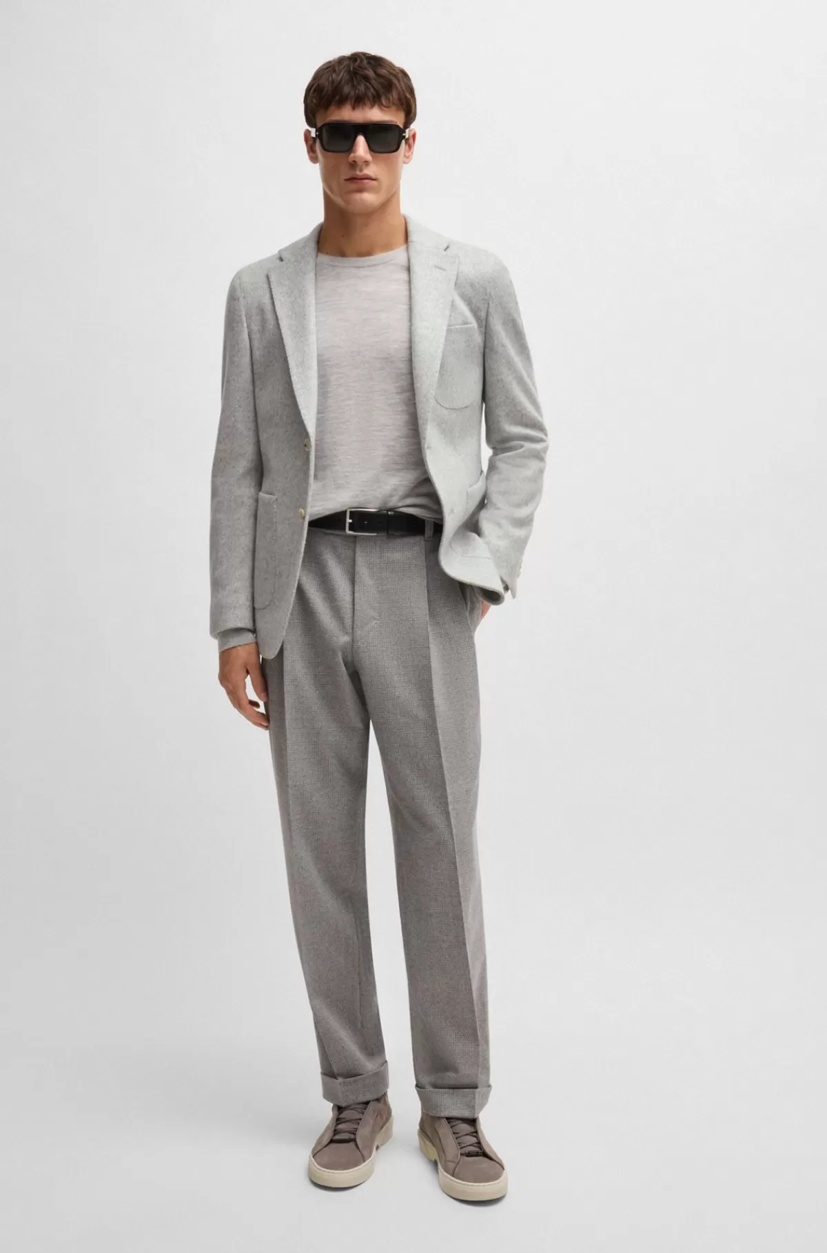 HUGO BOSS Slim Fit Jakke Af Mikromønstret Jersey Med Stræk Lysegrå Flash Sale