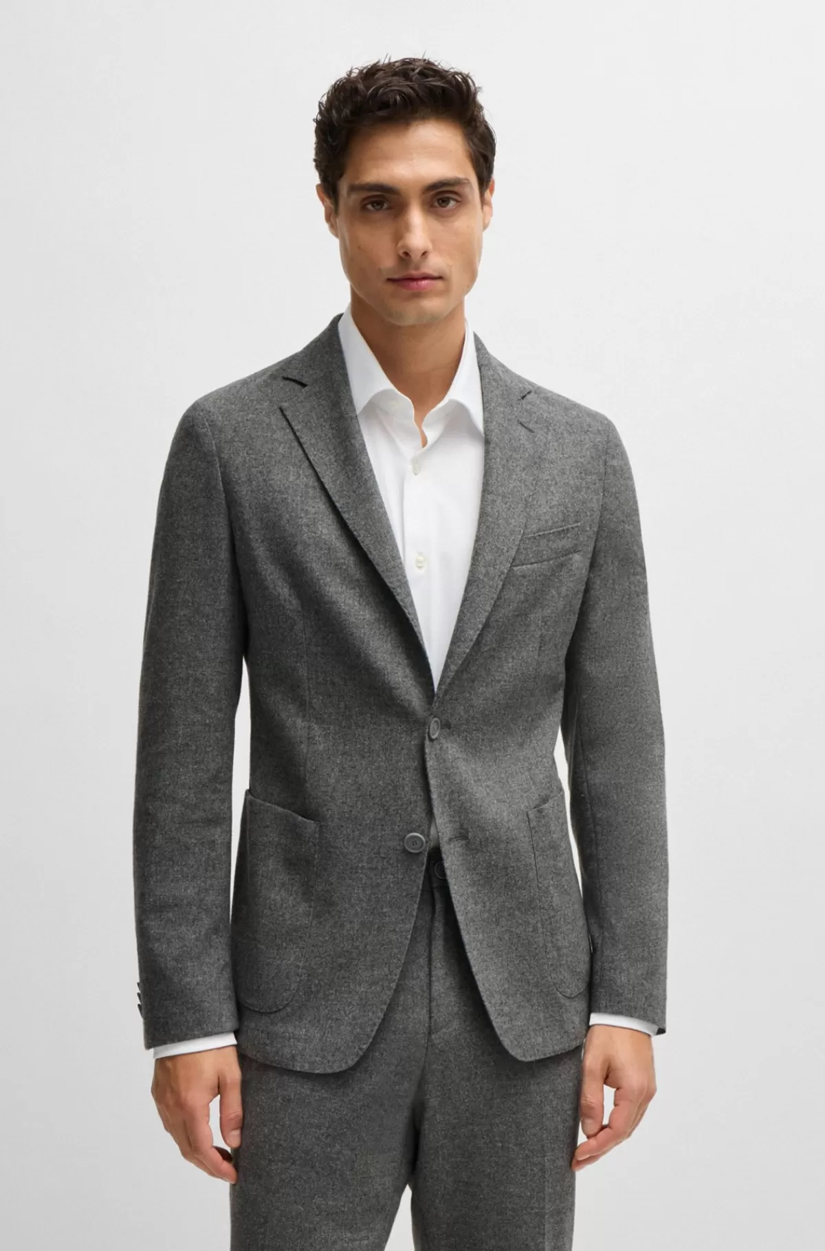 HUGO BOSS Slim Fit Jakke I Flannel Med Stræk Sølv Store