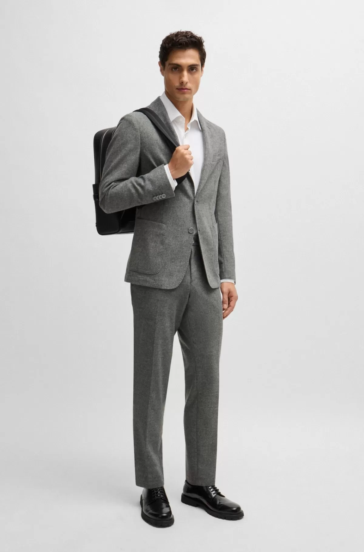HUGO BOSS Slim Fit Jakke I Flannel Med Stræk Sølv Store