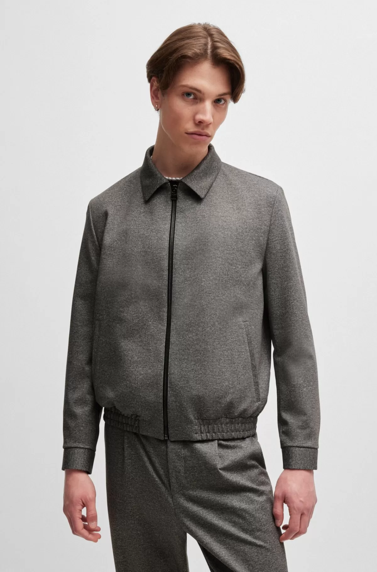 HUGO BOSS Slim Fit Jakke I Performance-jersey Med Stræk Og Print Mørkebrun Best