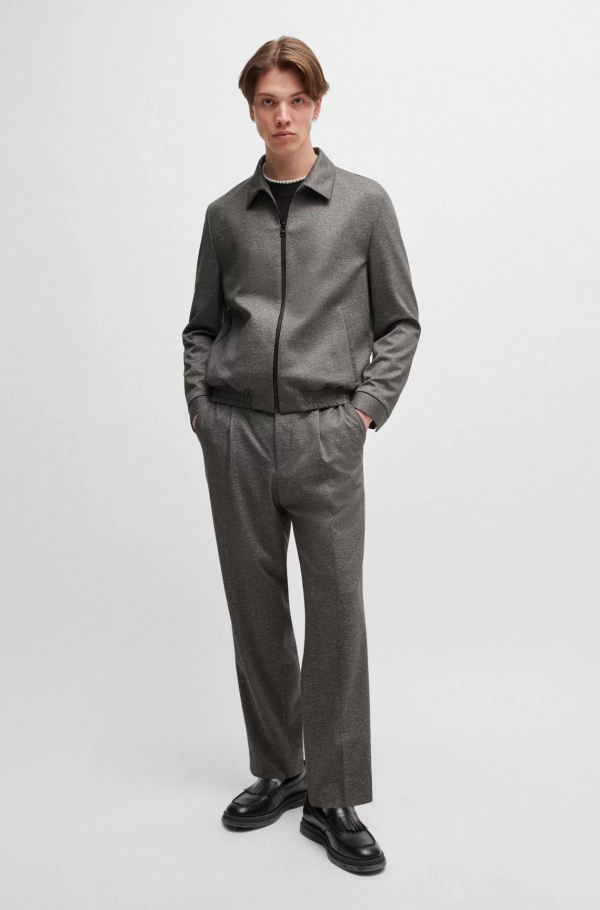 HUGO BOSS Slim Fit Jakke I Performance-jersey Med Stræk Og Print Mørkebrun Best