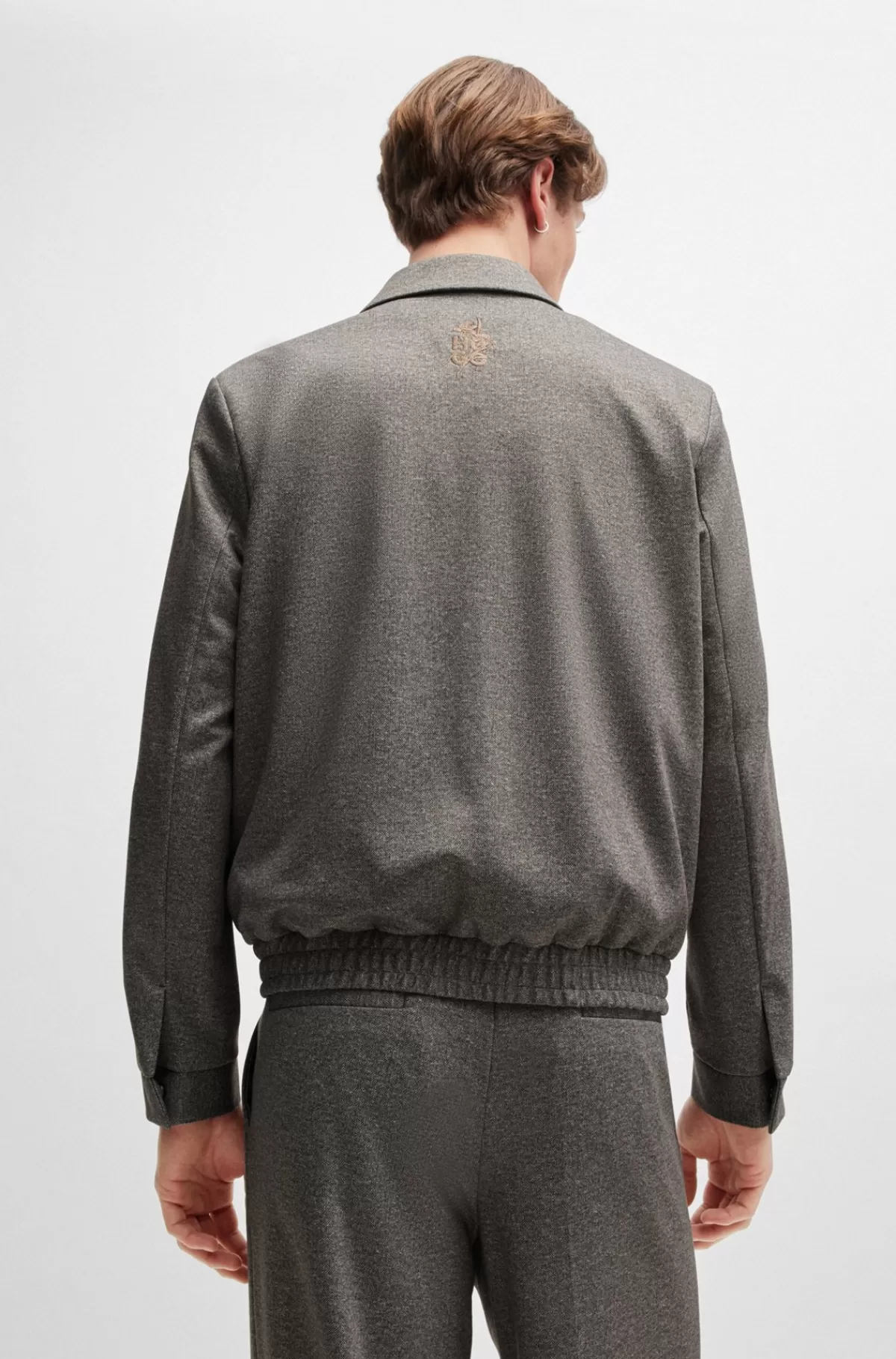 HUGO BOSS Slim Fit Jakke I Performance-jersey Med Stræk Og Print Mørkebrun Best