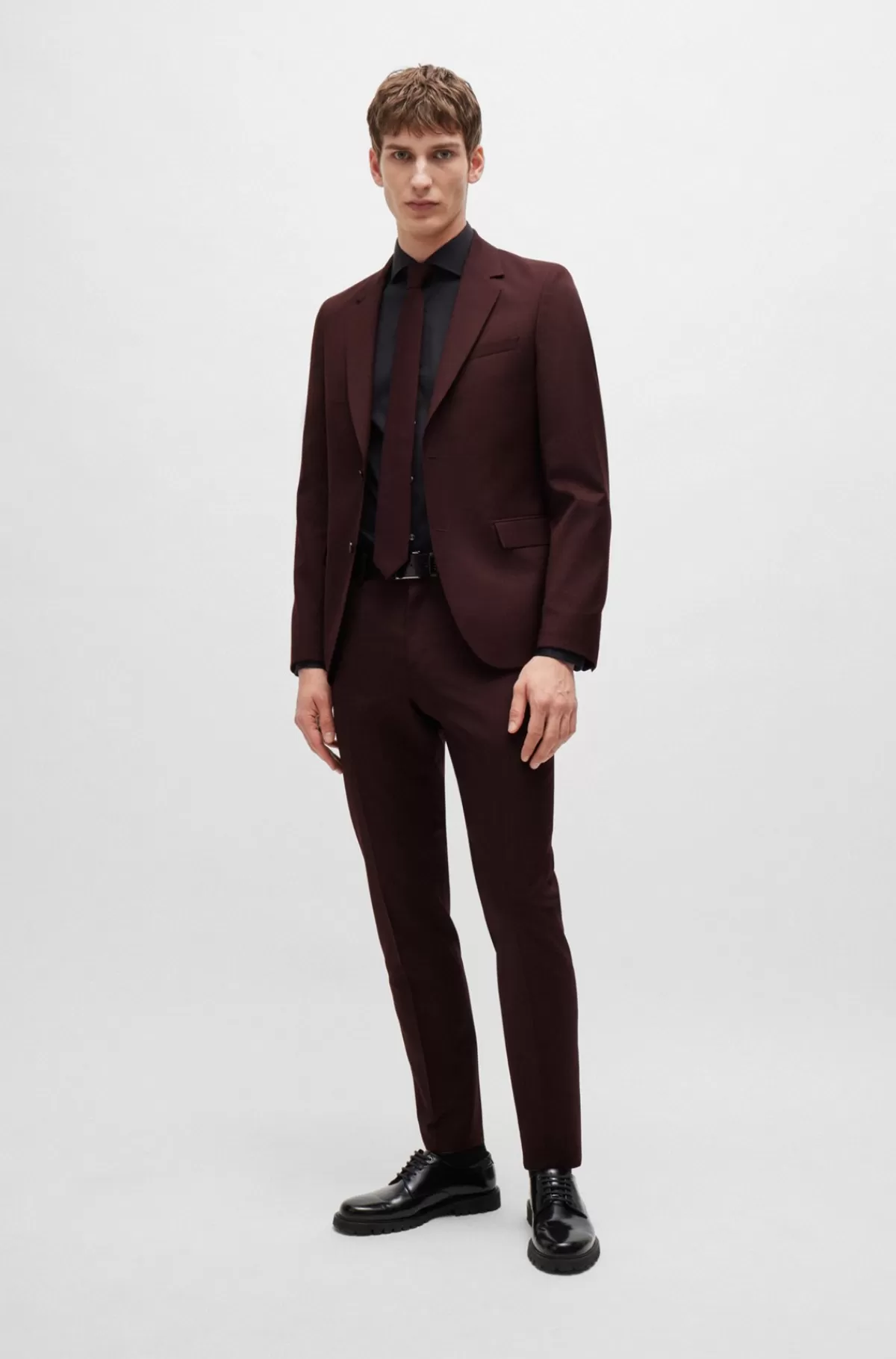 HUGO BOSS Slim Fit Jakkesæt I Ny Uld Med Mikromønster Mørkerød Cheap