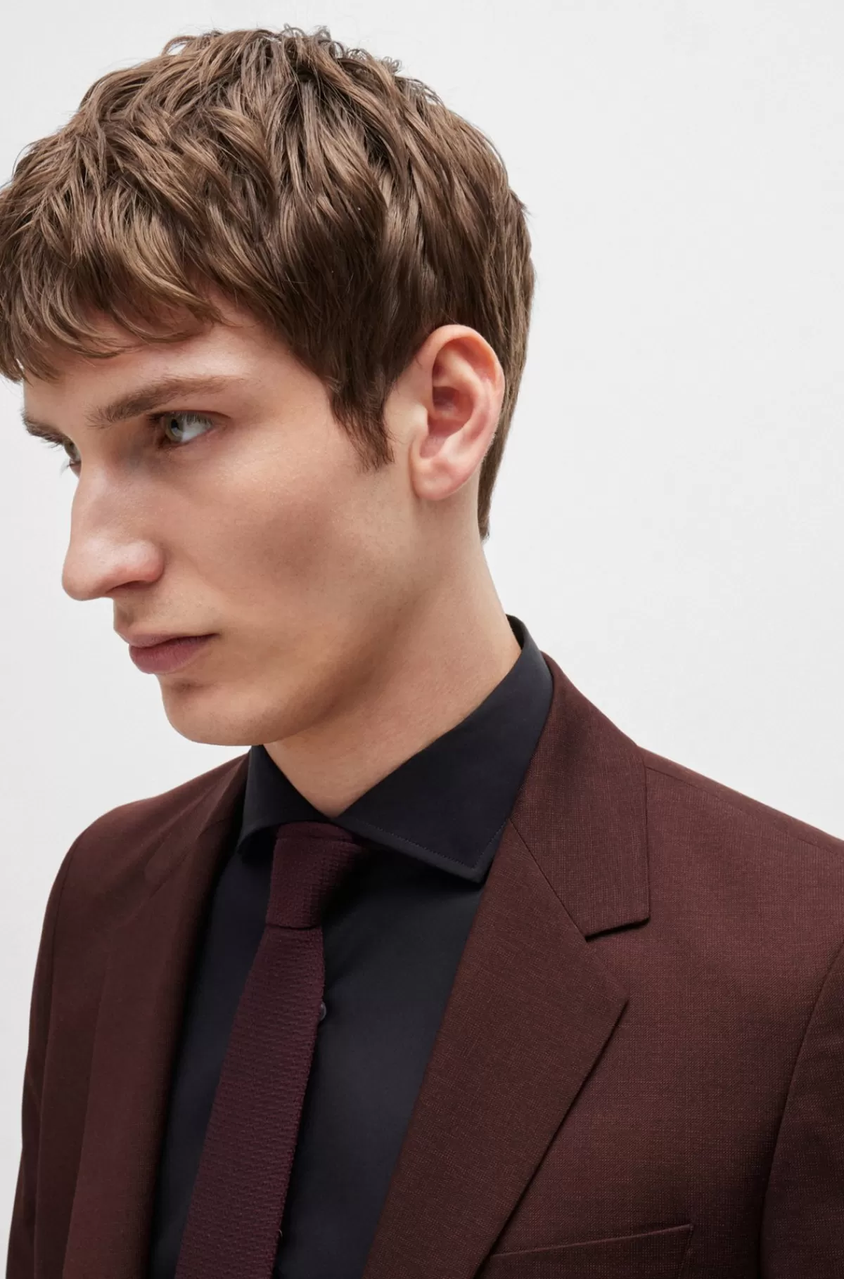 HUGO BOSS Slim Fit Jakkesæt I Ny Uld Med Mikromønster Mørkerød Cheap