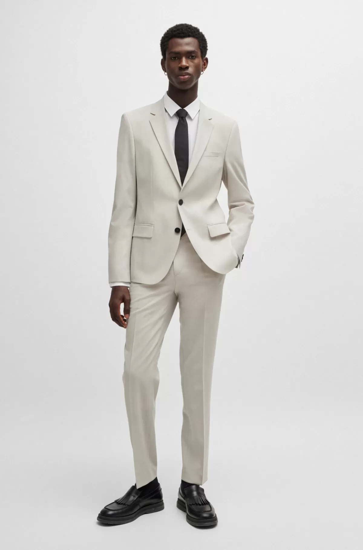 HUGO BOSS Slim Fit Jakkesæt I Performance-stof Med Stræk Lysegrå Online