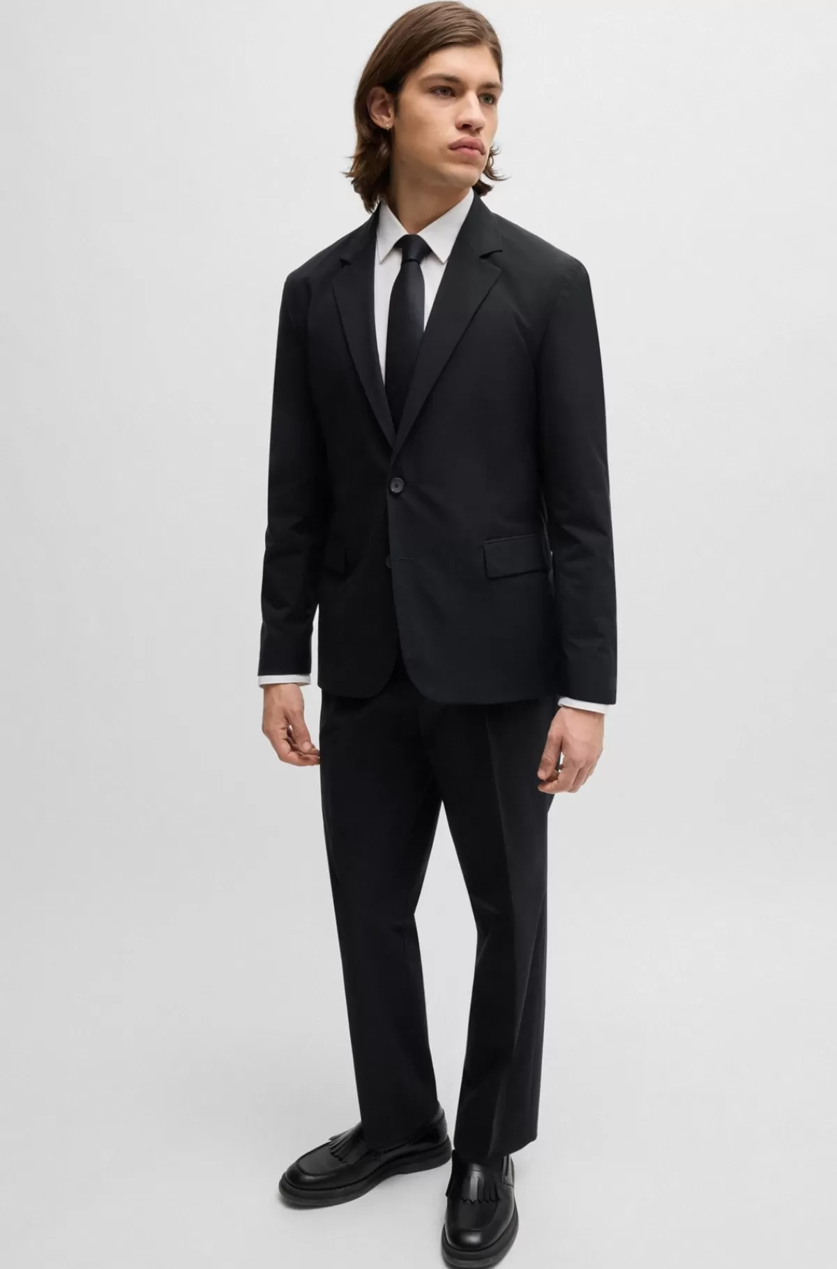 HUGO BOSS Slim Fit Jakkesæt I Stof Med Performance-stræk, Der Nemt Kan Pakkes Sort Outlet