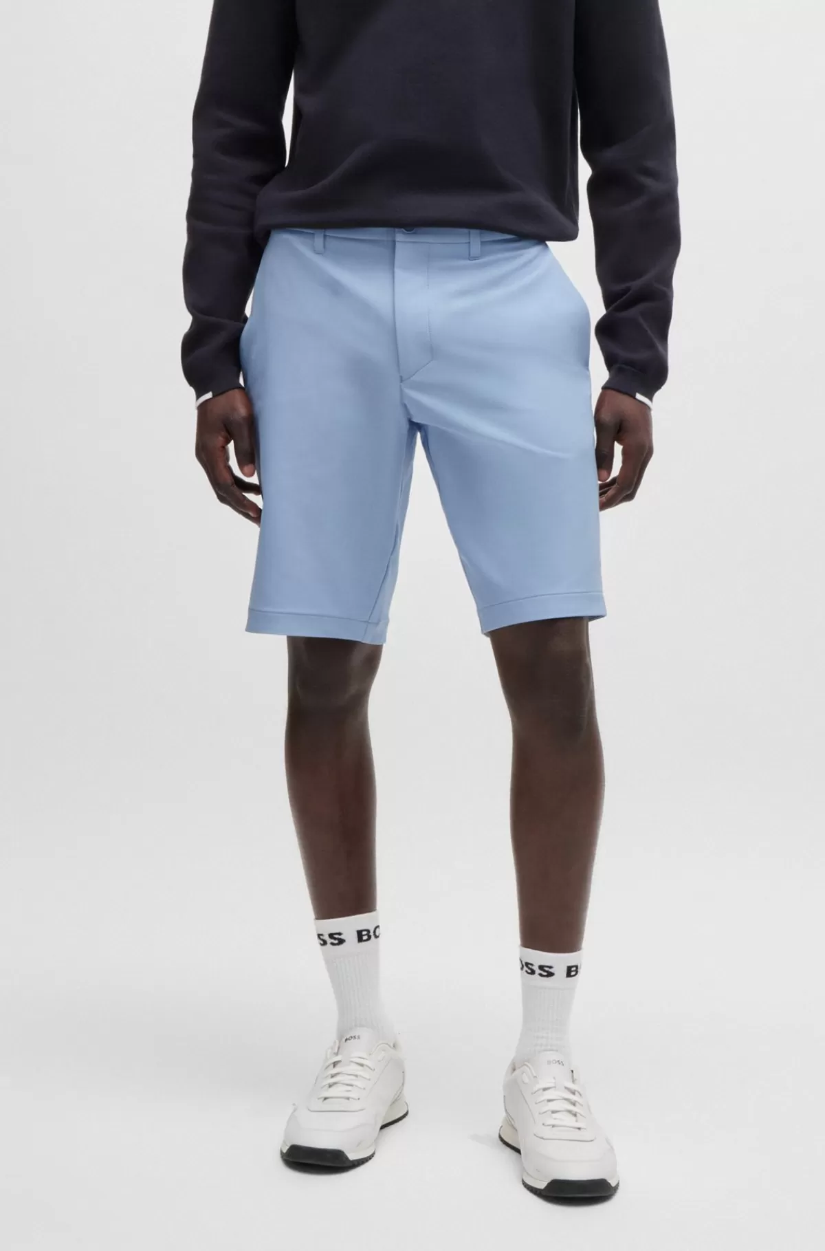 HUGO BOSS Slim Fit Shorts I Vandskyende Og Strygelet Stof Lyseblå Shop