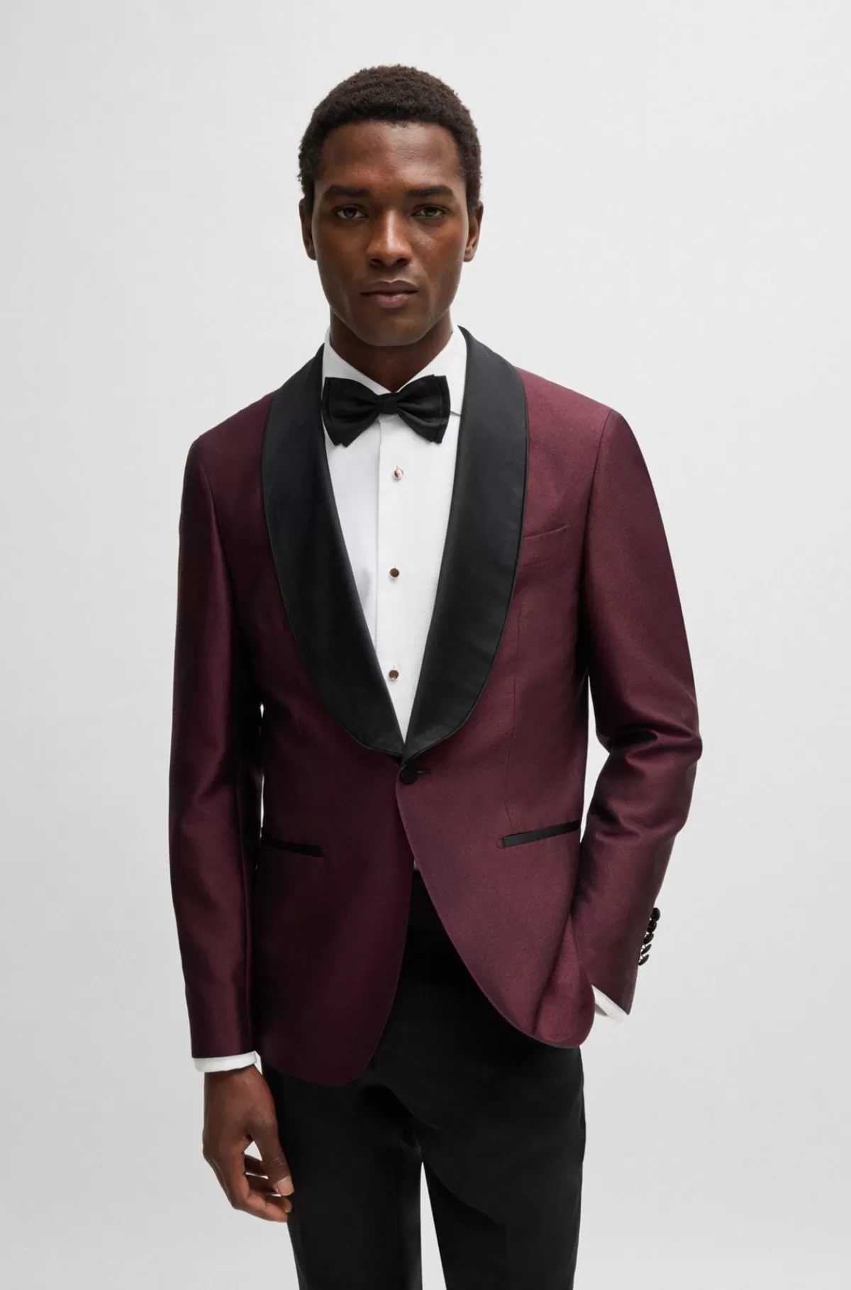 HUGO BOSS Slim Fit Smokingjakke I Ny Uld Og Silke Mørklilla Outlet
