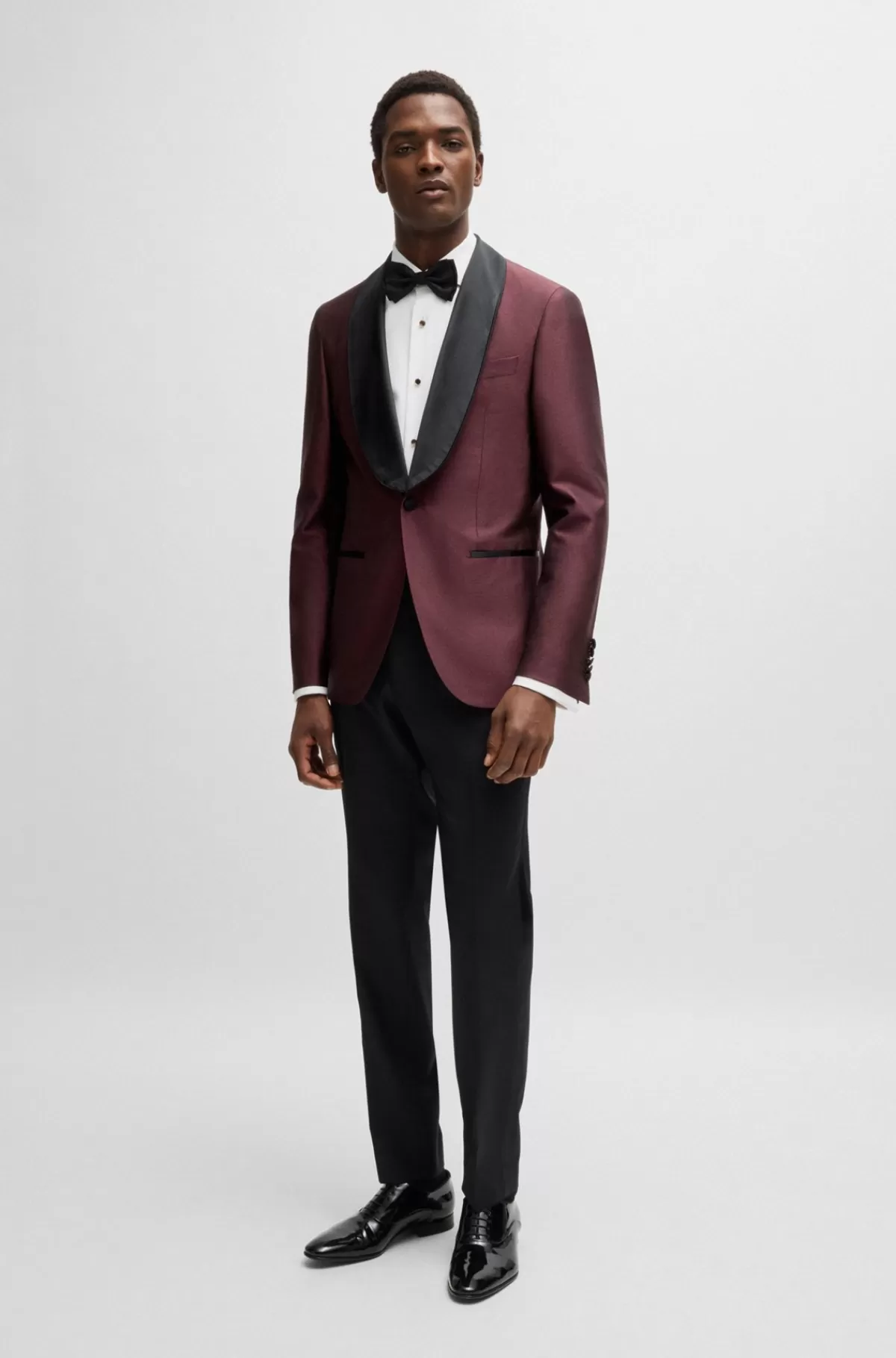 HUGO BOSS Slim Fit Smokingjakke I Ny Uld Og Silke Mørklilla Outlet