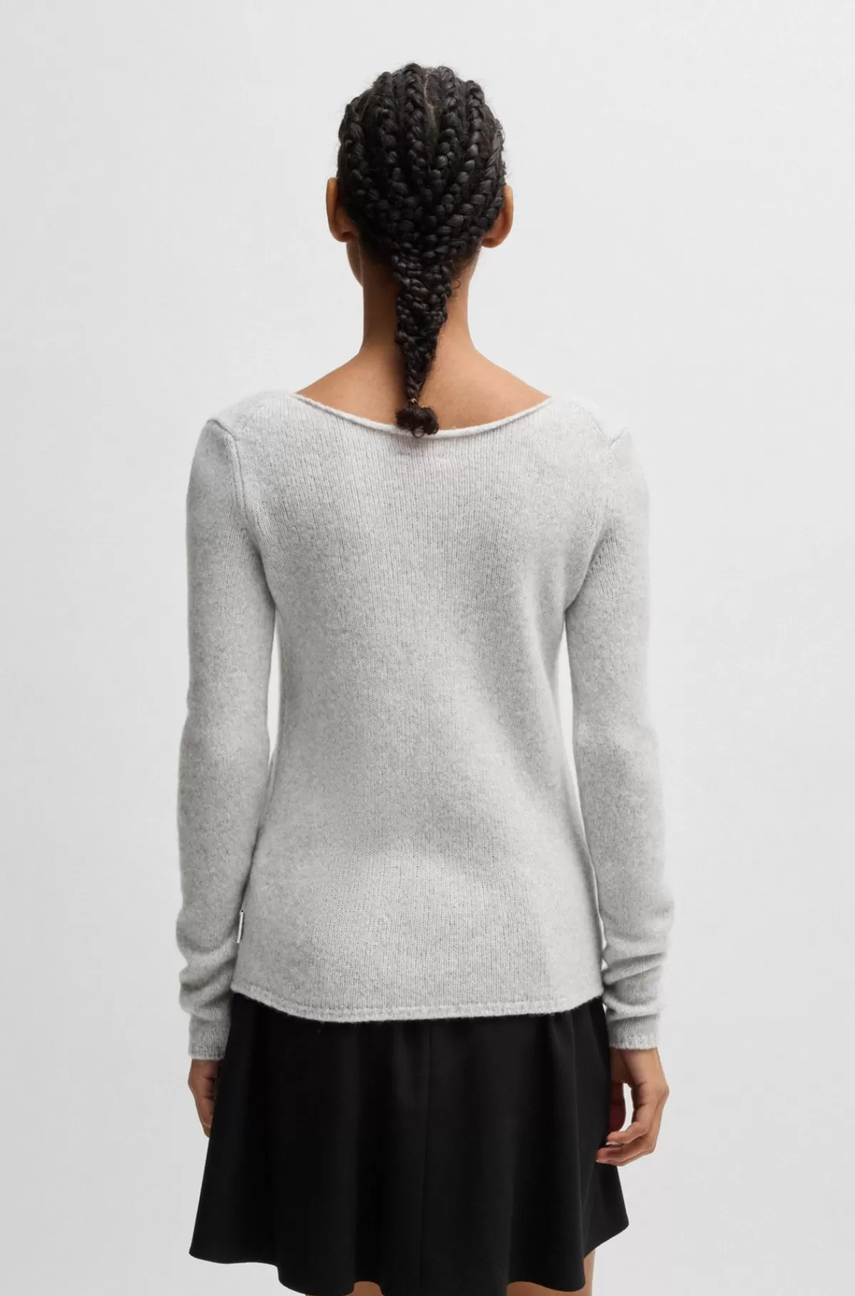 HUGO BOSS Slim Fit Sweater I Uldblanding Med V-hals Lysegrå New