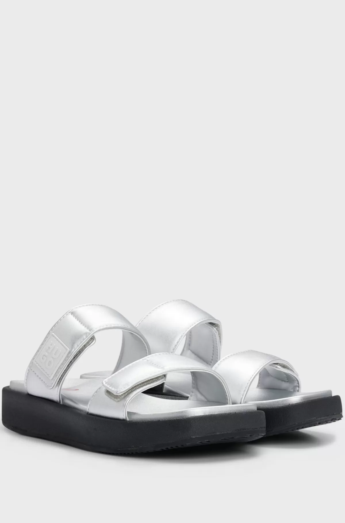 HUGO BOSS Slip-on Sandaler I Imiteret Læder Med Polstrede Stropper Sølv Online