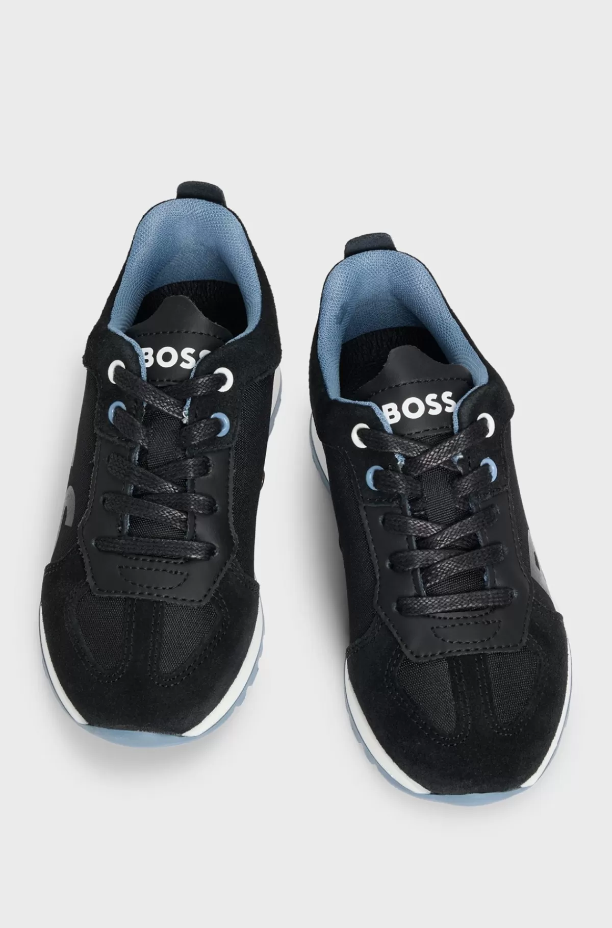 HUGO BOSS Sneakers Til Børn I Blandede Materialer Med Læderdetaljer Sort New