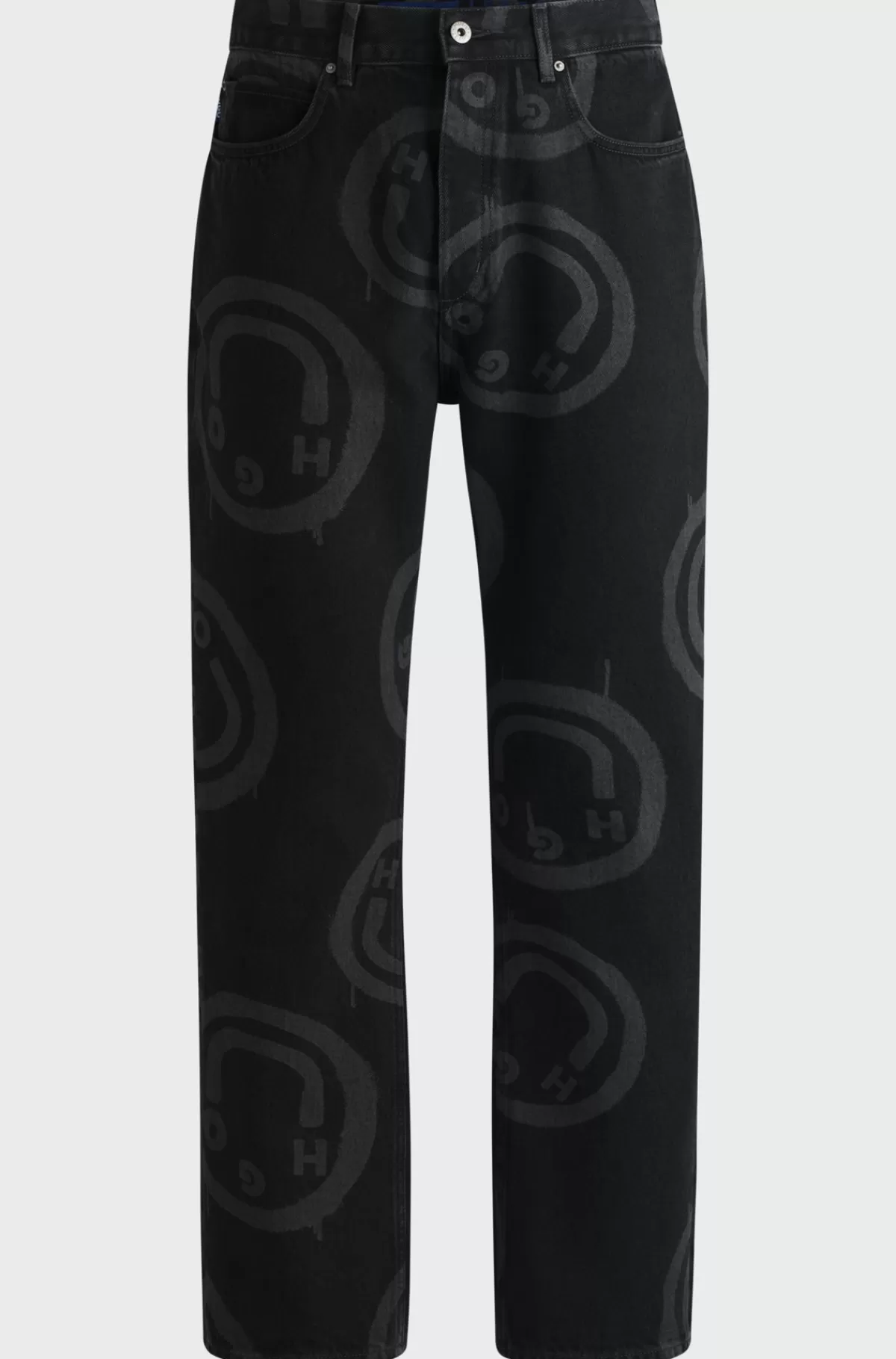 HUGO BOSS e Jeans Med Baggy Fit Og Happy HUGO Logoer Sort Best Sale