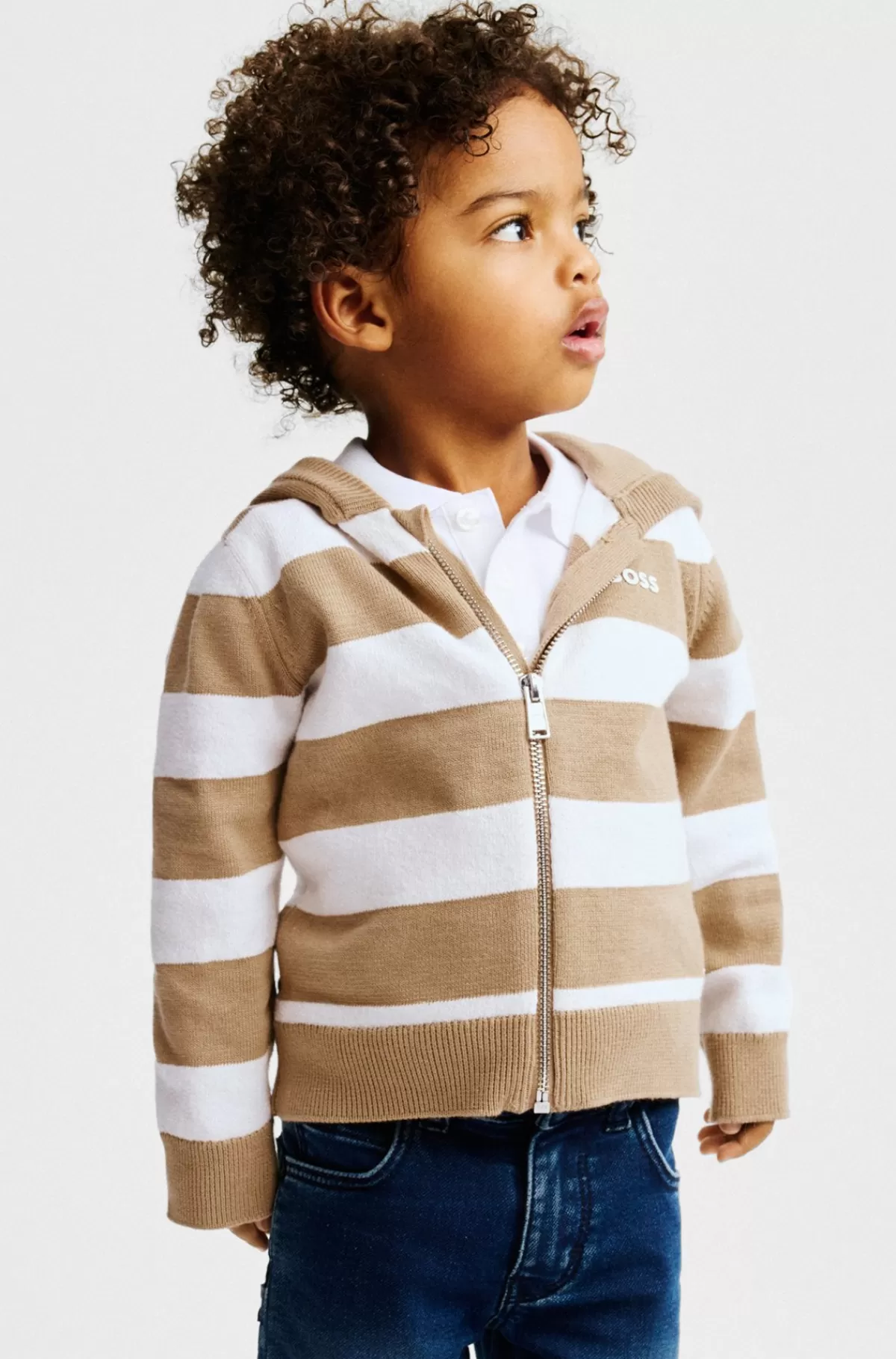 HUGO BOSS Stribet Cardigan Til Børn I Bomuld Med Logoprint Mønstret Cheap